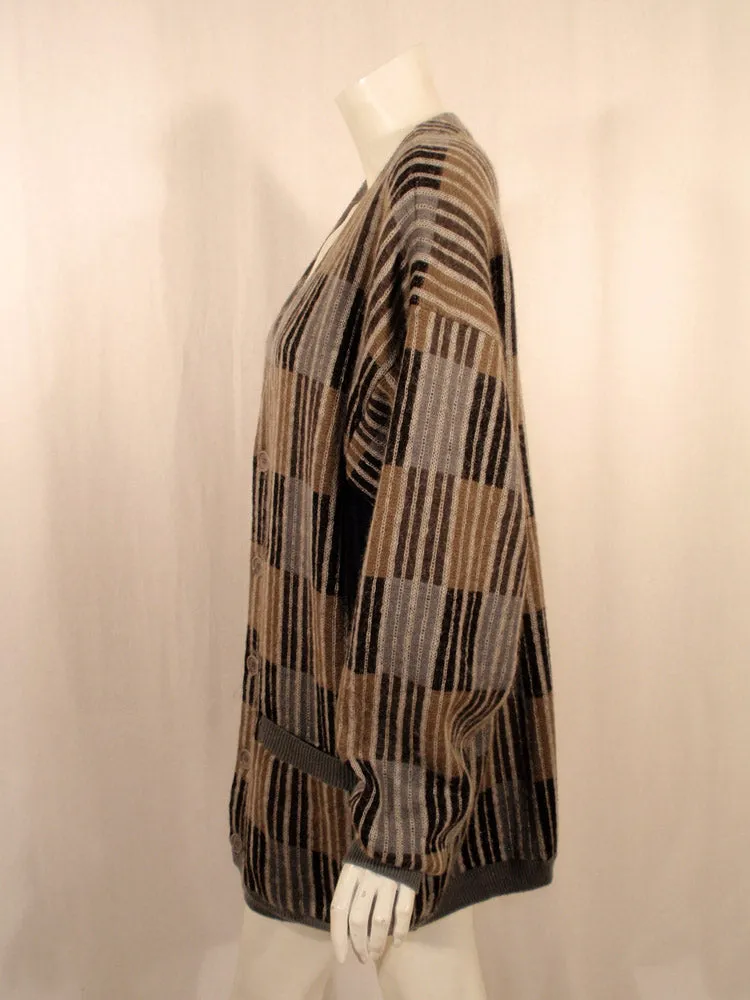 MISSONI Men's 1990s Gray, Navy, Taupe Cardigan, Boyfriend Sweater