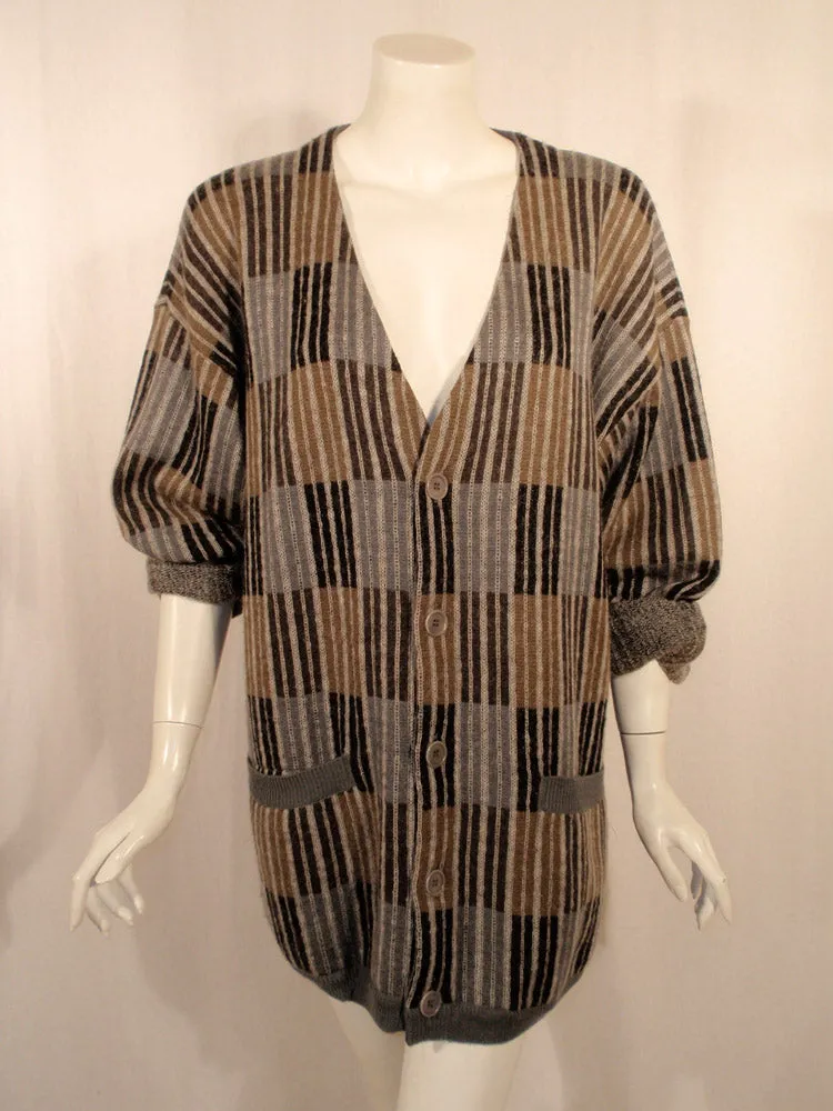 MISSONI Men's 1990s Gray, Navy, Taupe Cardigan, Boyfriend Sweater