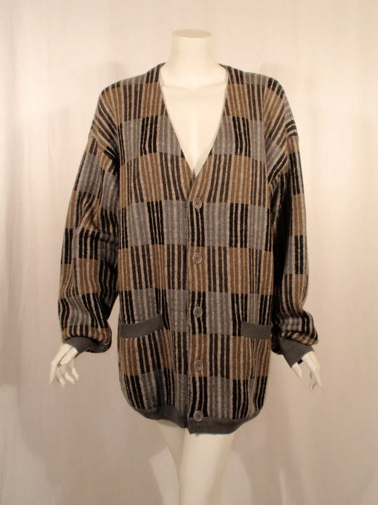 MISSONI Men's 1990s Gray, Navy, Taupe Cardigan, Boyfriend Sweater