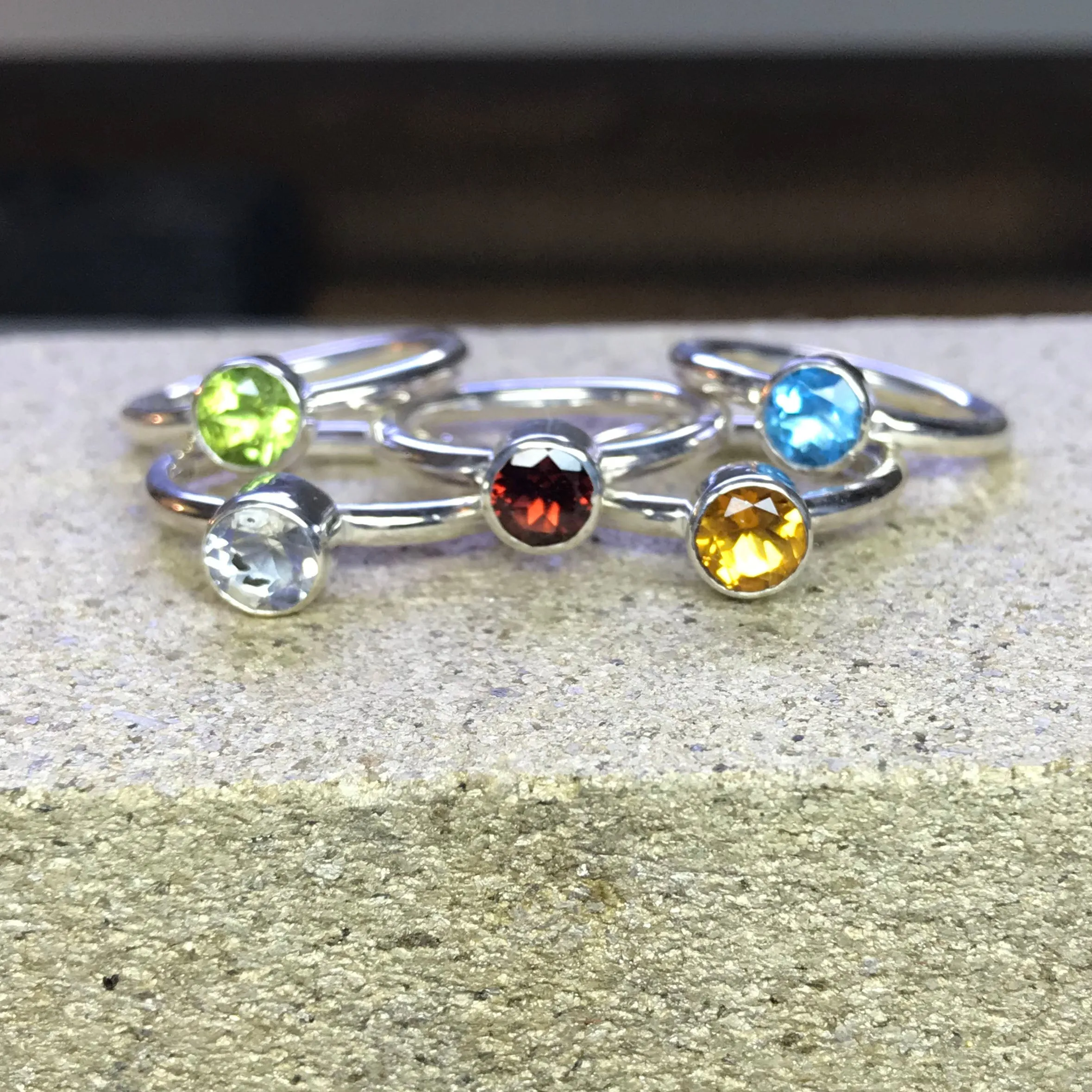 Modern Stacking Ring with 6mm Round Semi-Precious Stone in Recycled Sterling Silver