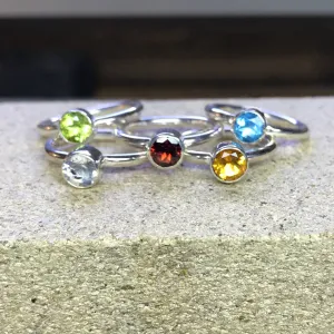 Modern Stacking Ring with 6mm Round Semi-Precious Stone in Recycled Sterling Silver