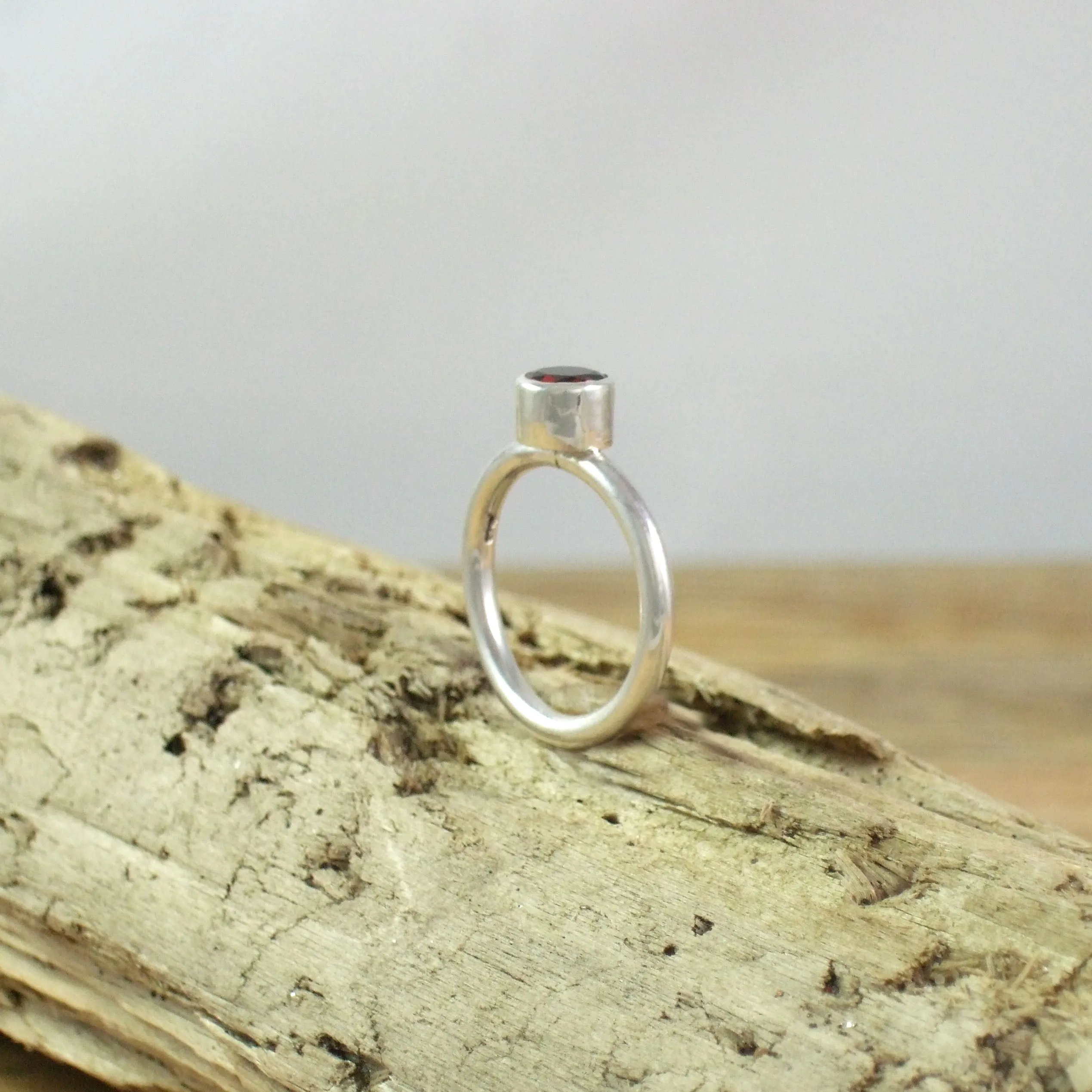 Modern Stacking Ring with 6mm Round Semi-Precious Stone in Recycled Sterling Silver