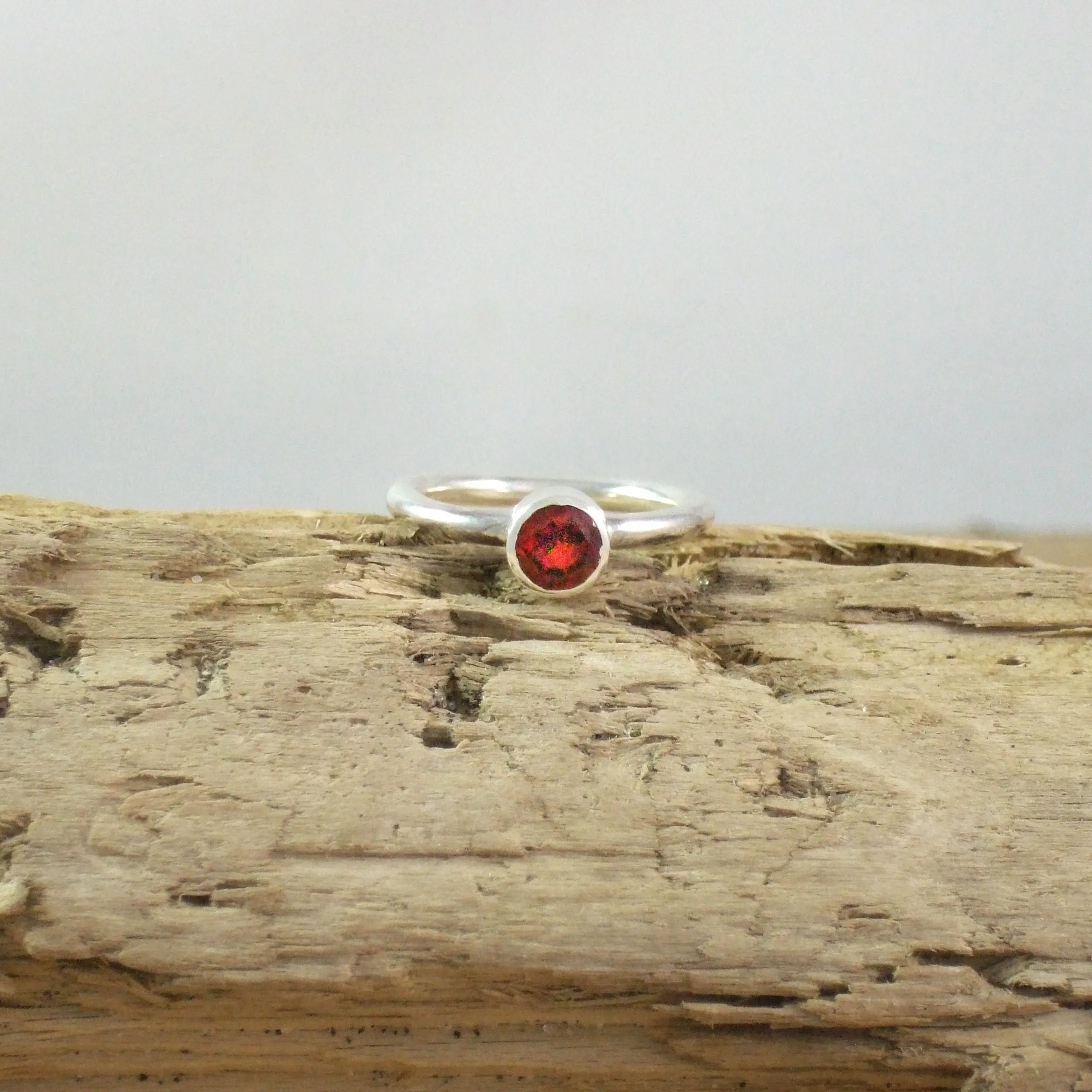 Modern Stacking Ring with 6mm Round Semi-Precious Stone in Recycled Sterling Silver