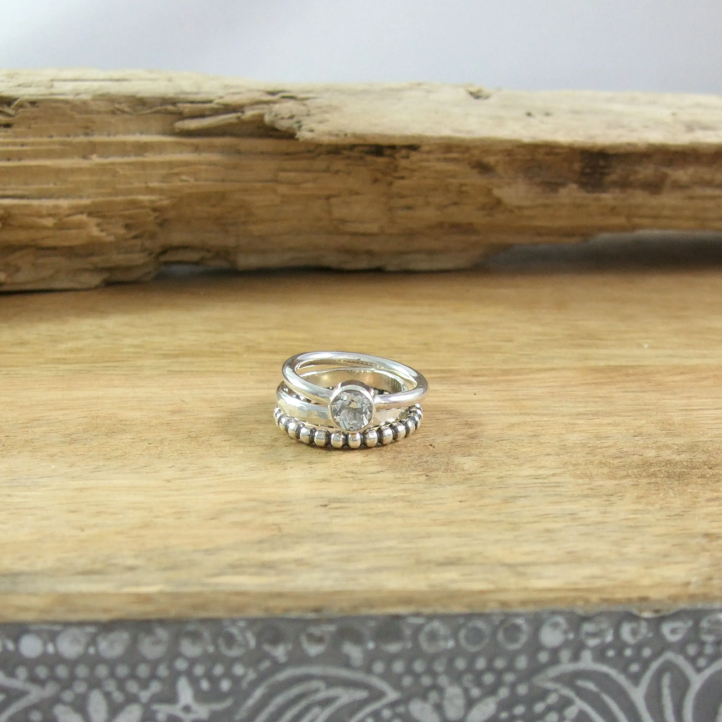 Modern Stacking Ring with 6mm Round Semi-Precious Stone in Recycled Sterling Silver