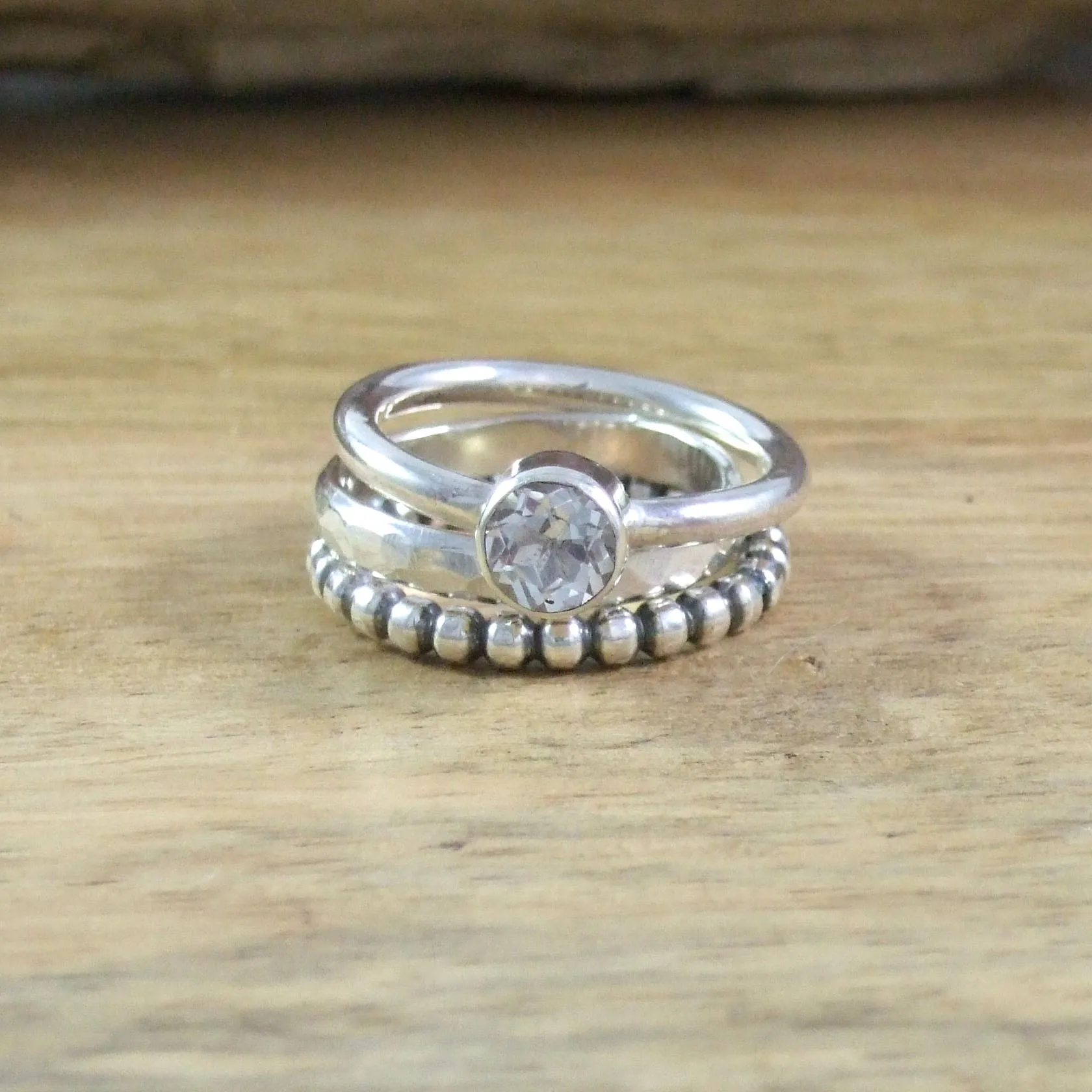 Modern Stacking Ring with 6mm Round Semi-Precious Stone in Recycled Sterling Silver