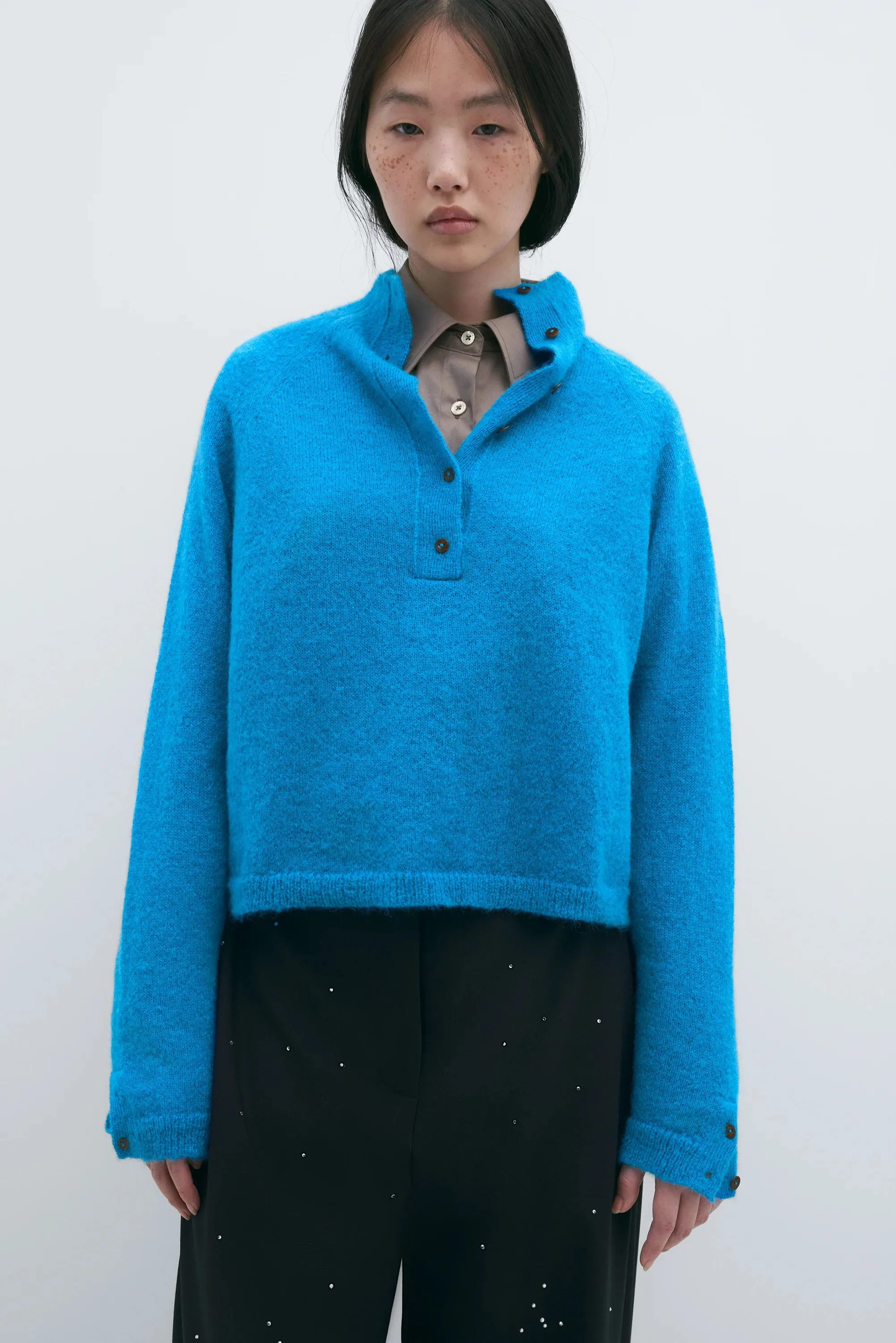 Mohair & Baby Alpaca Polo Sweater Ceruleo
