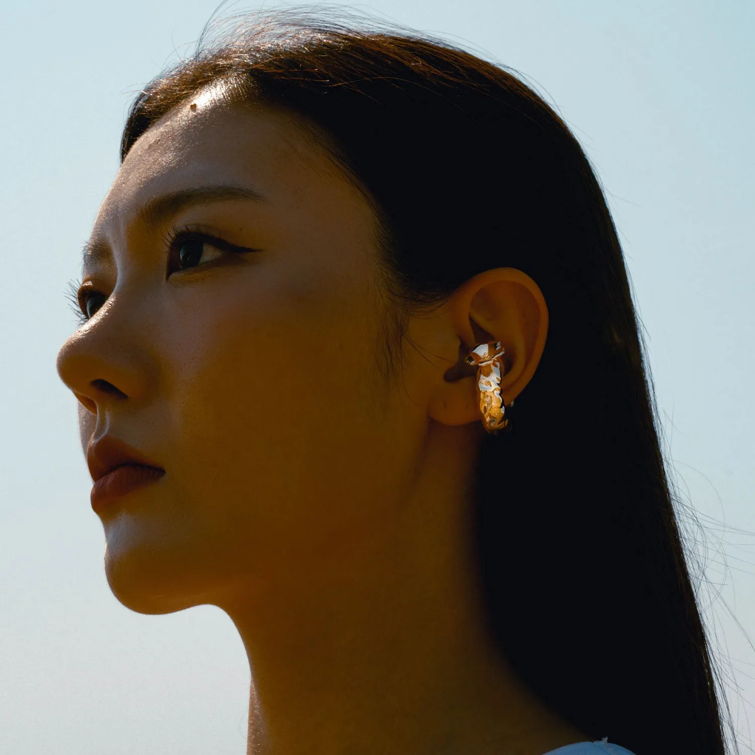 Molten Hibiscus Flower Ear Cuff