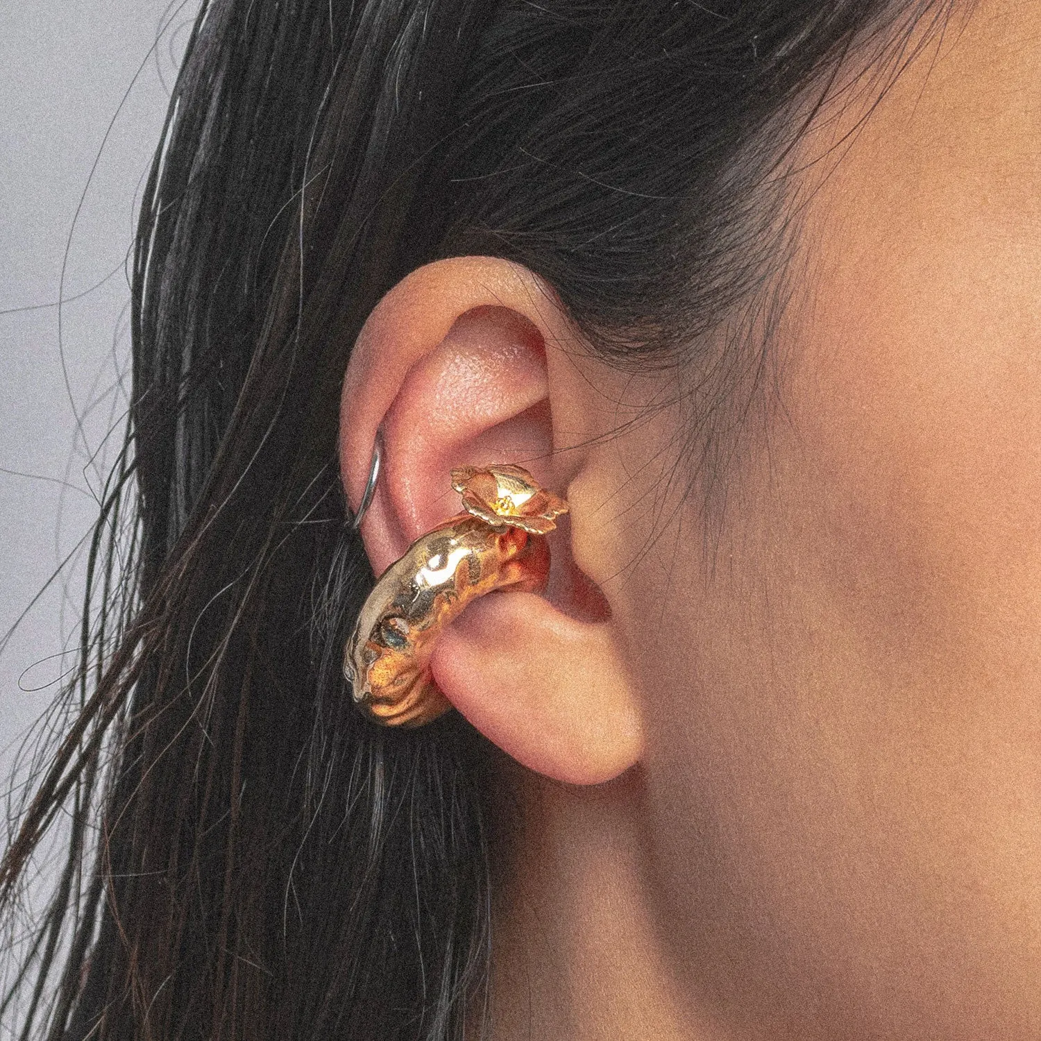 Molten Hibiscus Flower Ear Cuff
