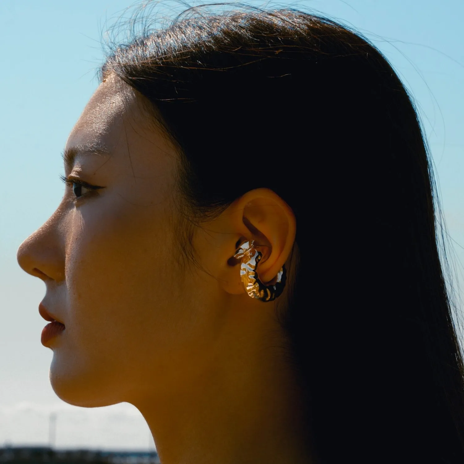 Molten Hibiscus Flower Ear Cuff