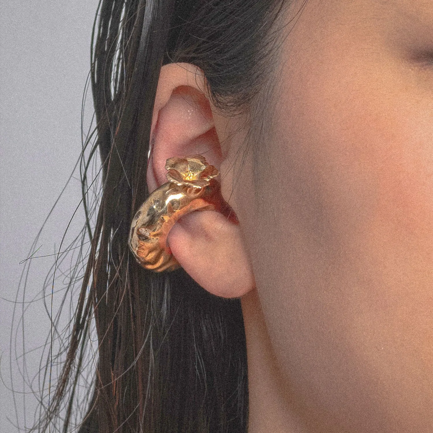 Molten Hibiscus Flower Ear Cuff