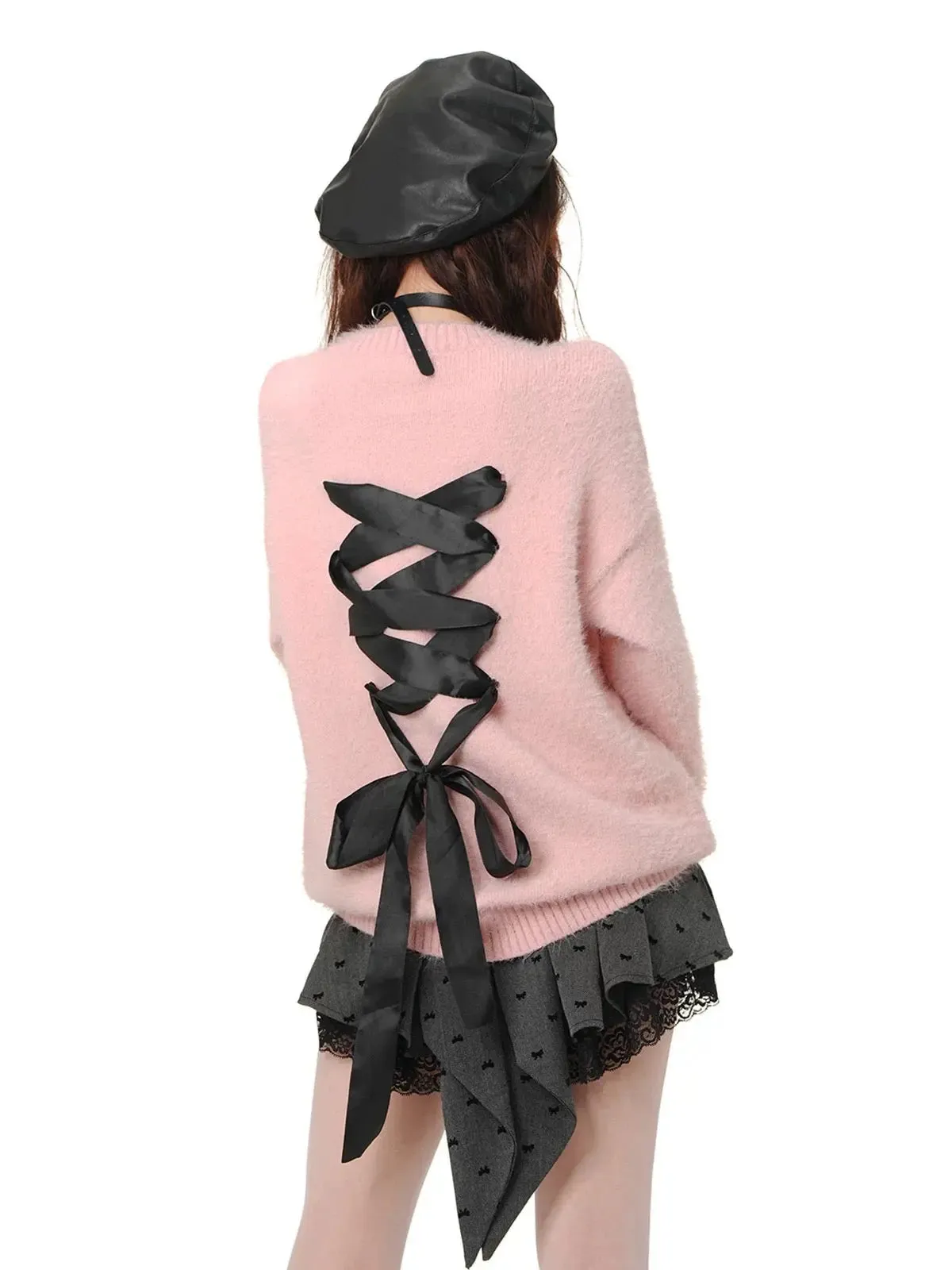 'Mood' Coquette Ribbon Mohair Knitted Sweater