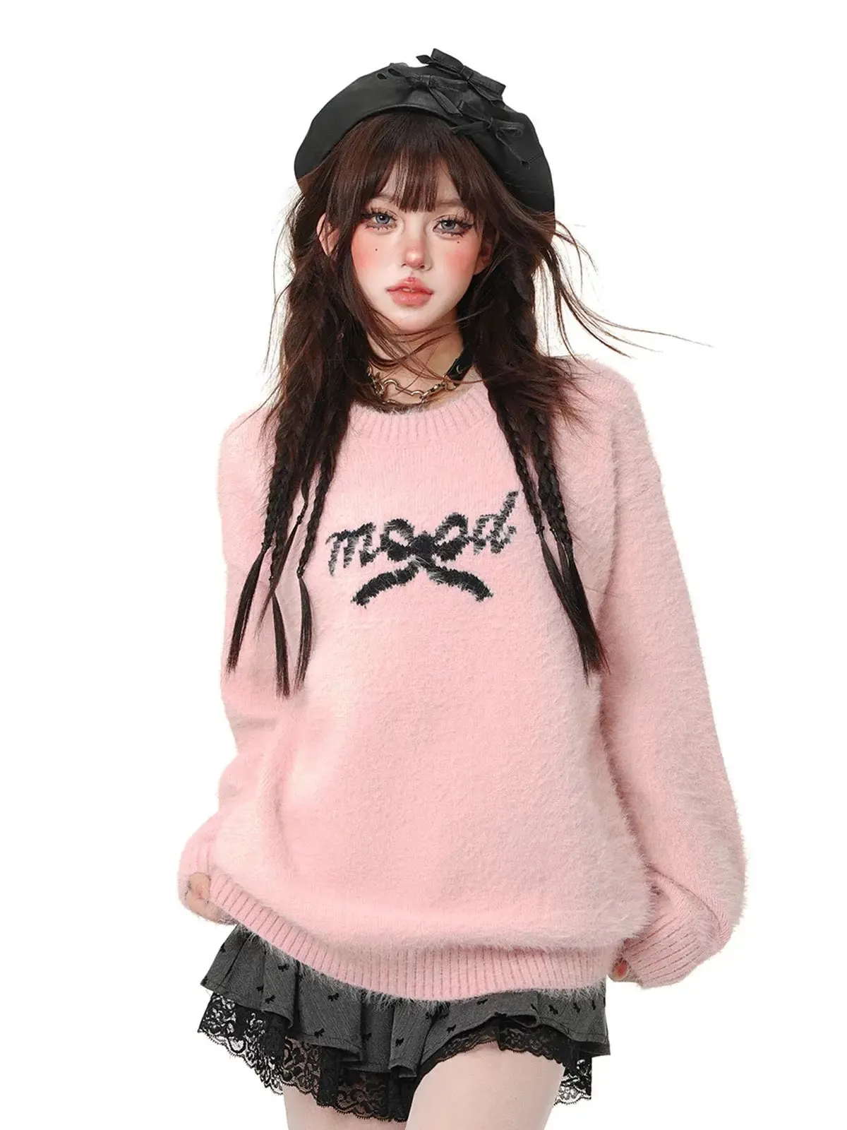 'Mood' Coquette Ribbon Mohair Knitted Sweater