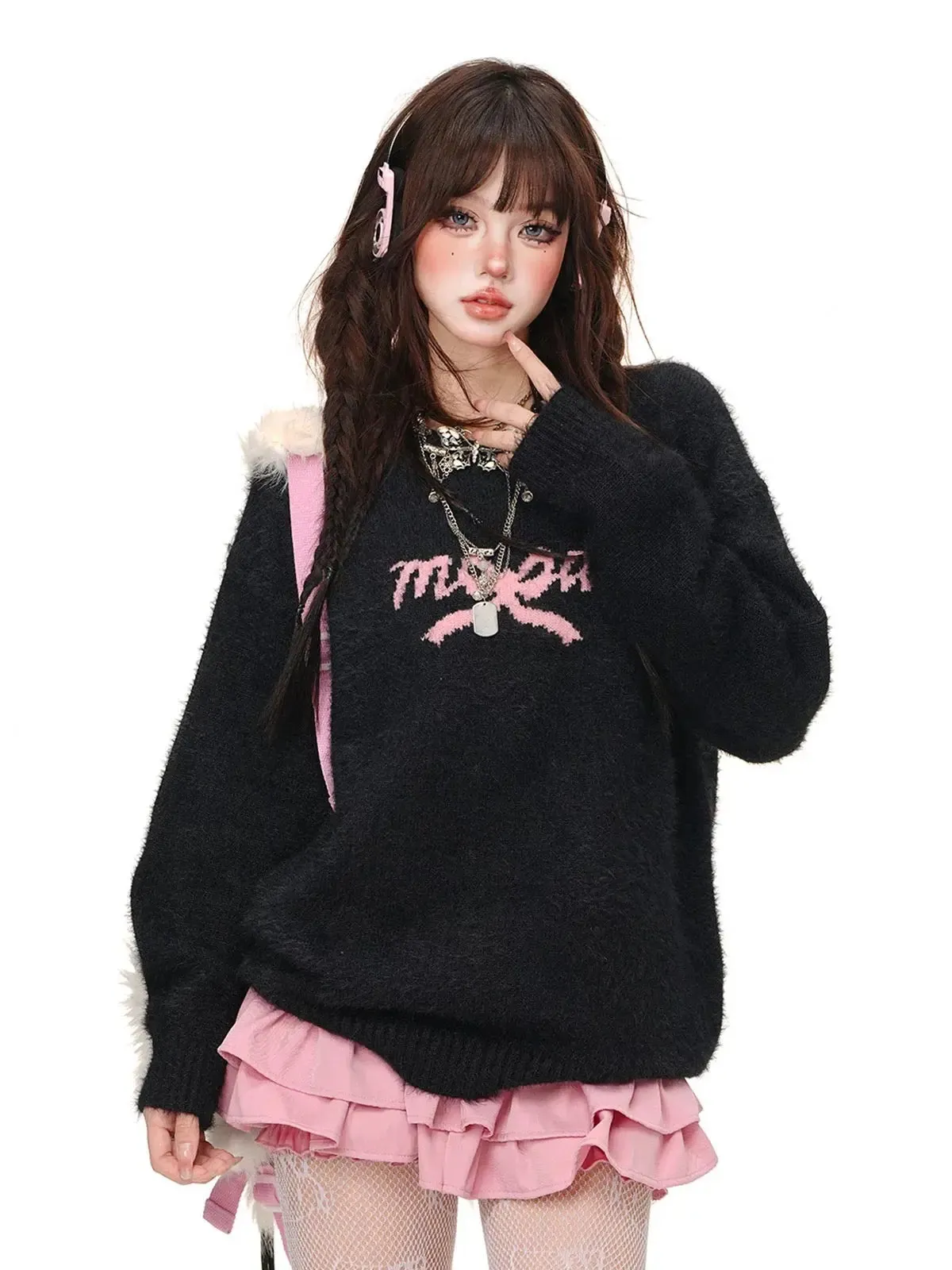'Mood' Coquette Ribbon Mohair Knitted Sweater