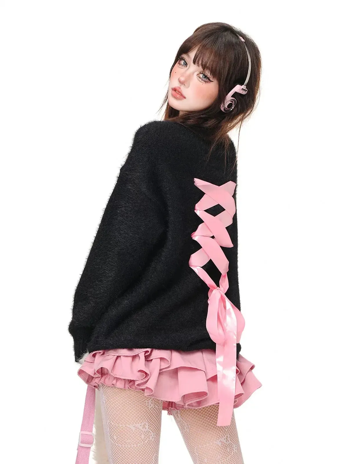 'Mood' Coquette Ribbon Mohair Knitted Sweater