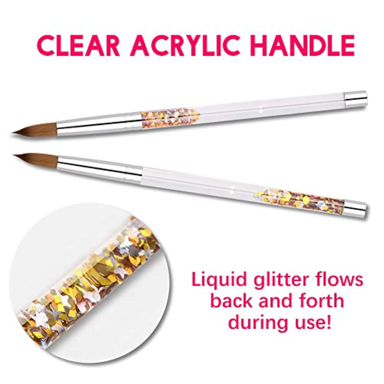 Morovan Acrylic Nail Brush for Acrylic Application - 1PCS Pure Kolinsky Sable Bristles Round Oval Pointed for Nail Art Extension Carving Manicure Pedicure With Special Liquid Glitter Handle