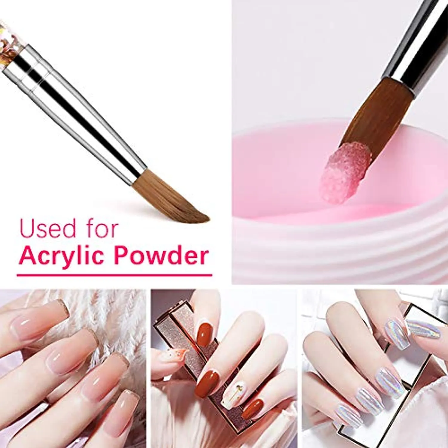 Morovan Acrylic Nail Brush for Acrylic Application - 1PCS Pure Kolinsky Sable Bristles Round Oval Pointed for Nail Art Extension Carving Manicure Pedicure With Special Liquid Glitter Handle