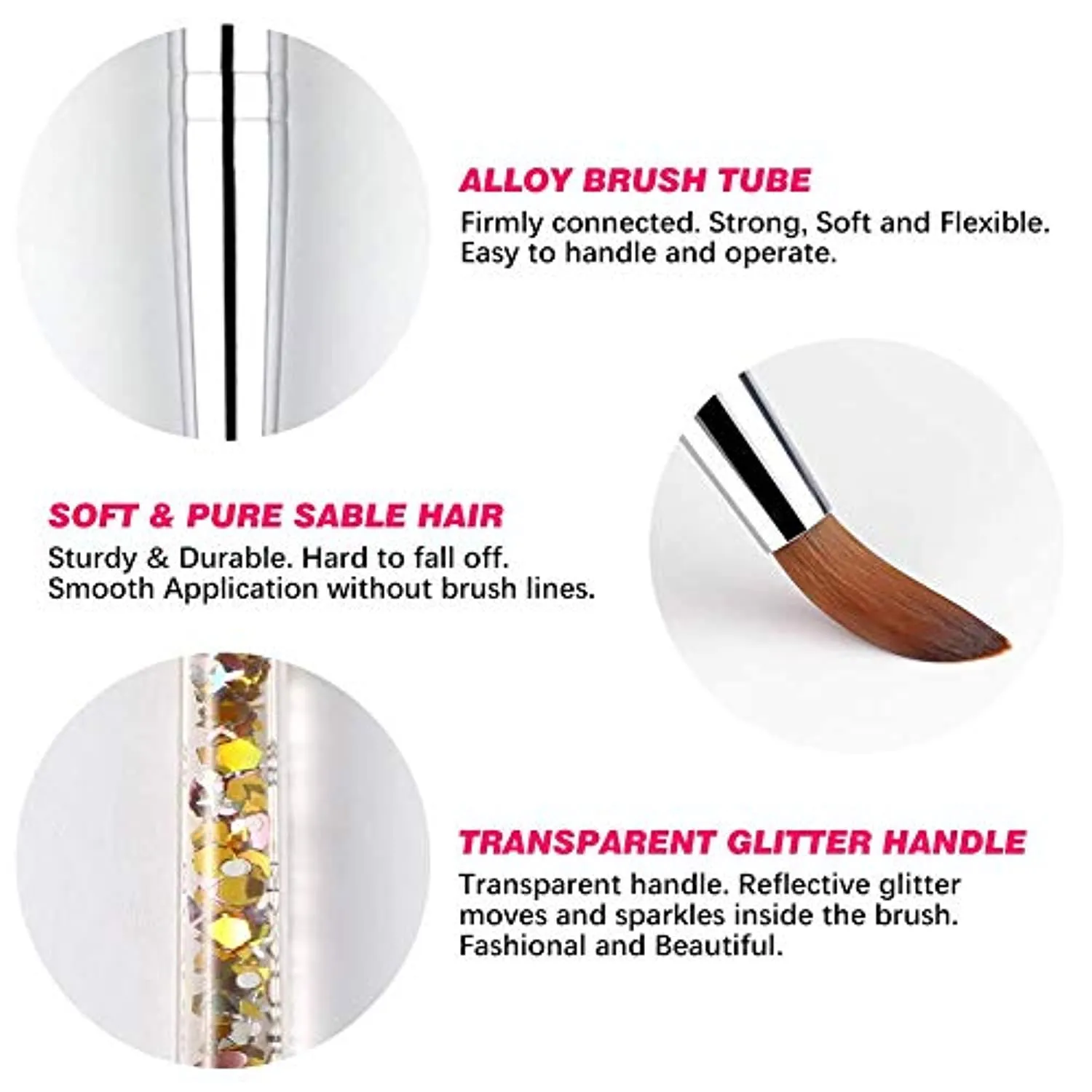 Morovan Acrylic Nail Brush for Acrylic Application - 1PCS Pure Kolinsky Sable Bristles Round Oval Pointed for Nail Art Extension Carving Manicure Pedicure With Special Liquid Glitter Handle