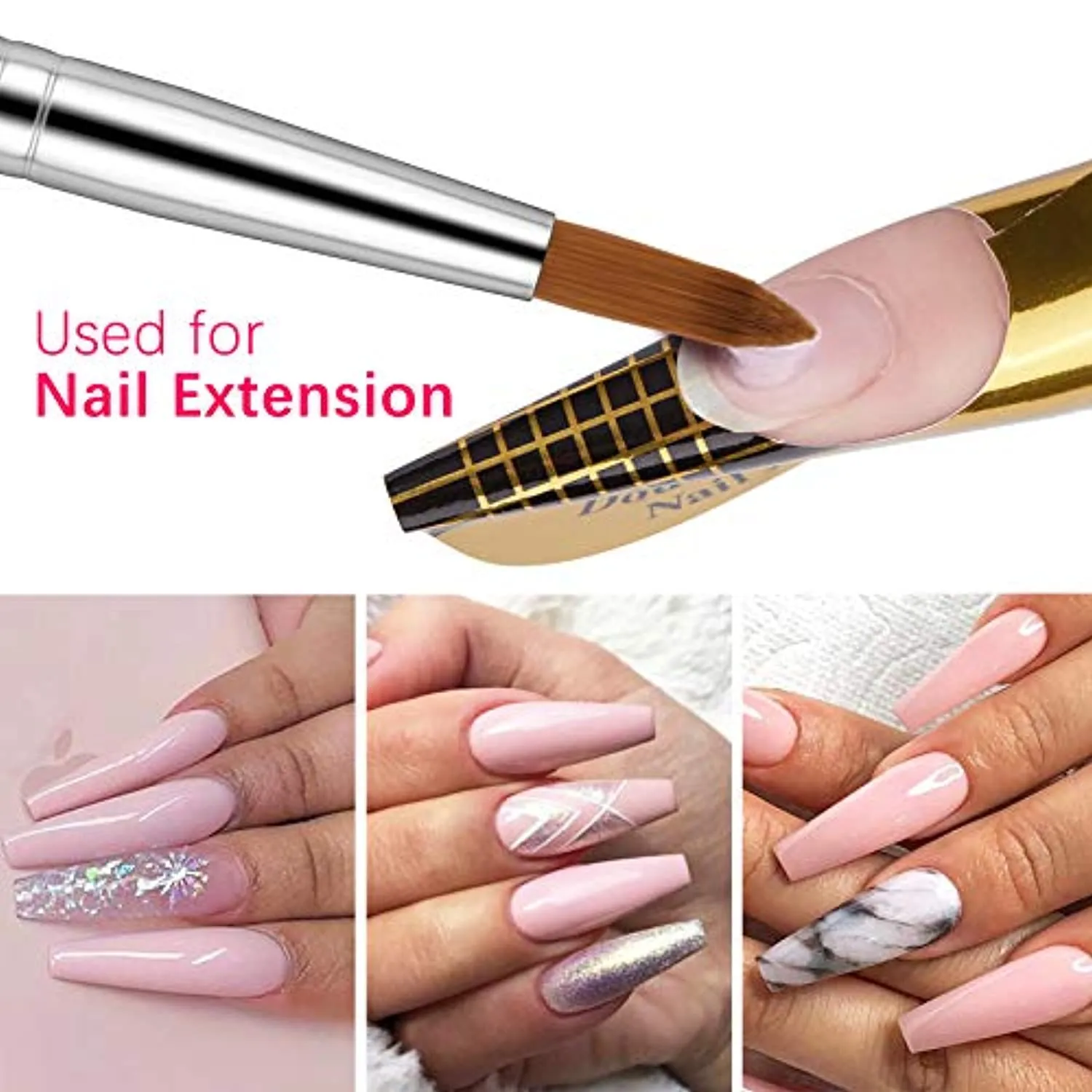 Morovan Acrylic Nail Brush for Acrylic Application - 1PCS Pure Kolinsky Sable Bristles Round Oval Pointed for Nail Art Extension Carving Manicure Pedicure With Special Liquid Glitter Handle