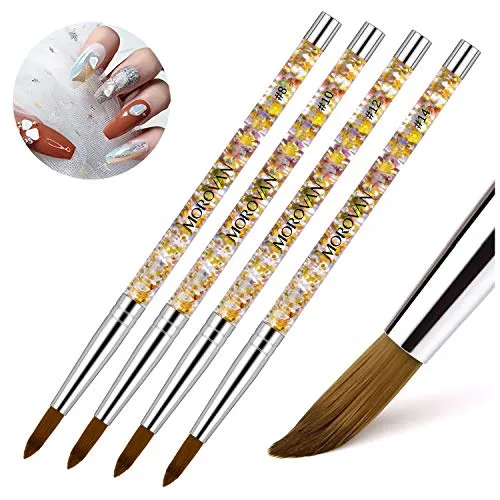 Morovan Acrylic Nail Brush for Acrylic Application - 1PCS Pure Kolinsky Sable Bristles Round Oval Pointed for Nail Art Extension Carving Manicure Pedicure With Special Liquid Glitter Handle