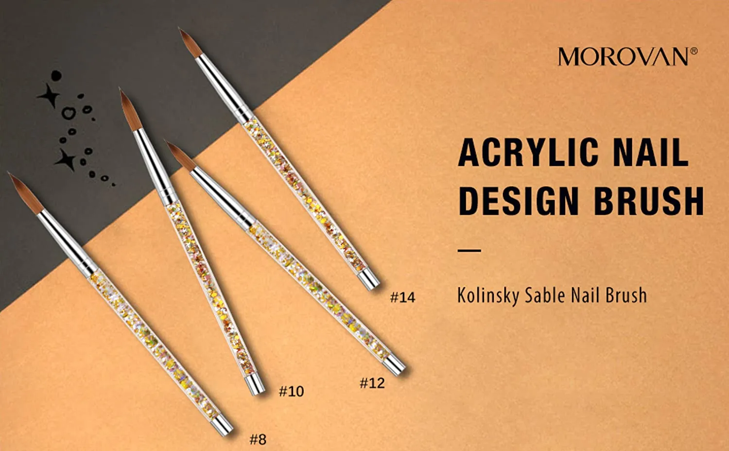 Morovan Acrylic Nail Brush for Acrylic Application - 1PCS Pure Kolinsky Sable Bristles Round Oval Pointed for Nail Art Extension Carving Manicure Pedicure With Special Liquid Glitter Handle