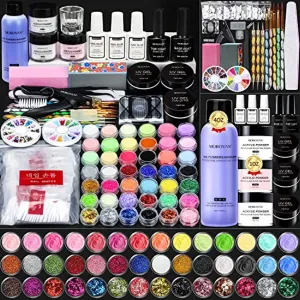 Morovan Acrylic Nail Kit - Acrylic Powder Monomer Liquid Set with Glitter Powders Acrylic Nail Brush Nail Tips Acrylic Nail Supplies for Acrylic Nails Extension Starter Kit