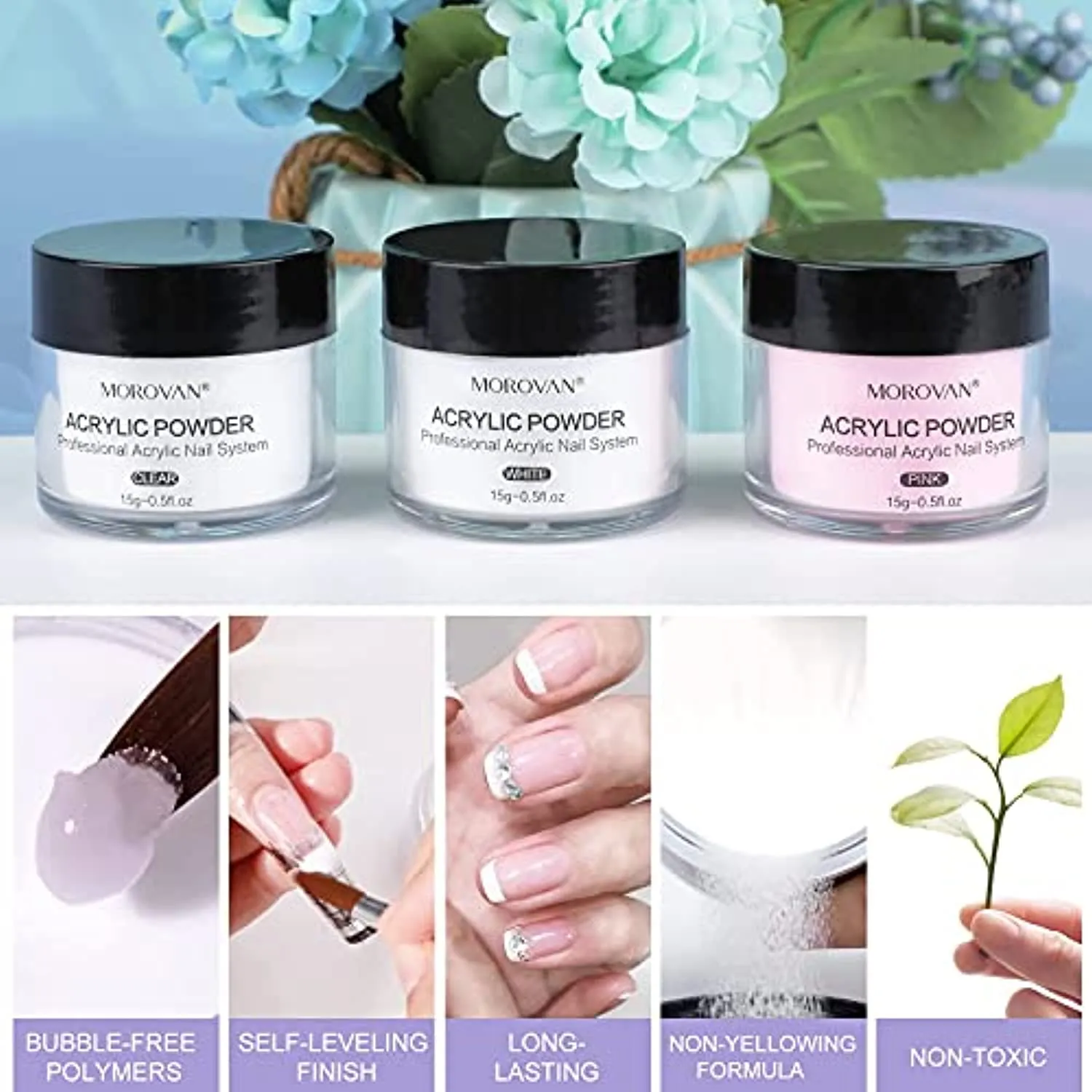 Morovan Acrylic Nail Kit - Acrylic Powder Monomer Liquid Set with Glitter Powders Acrylic Nail Brush Nail Tips Acrylic Nail Supplies for Acrylic Nails Extension Starter Kit