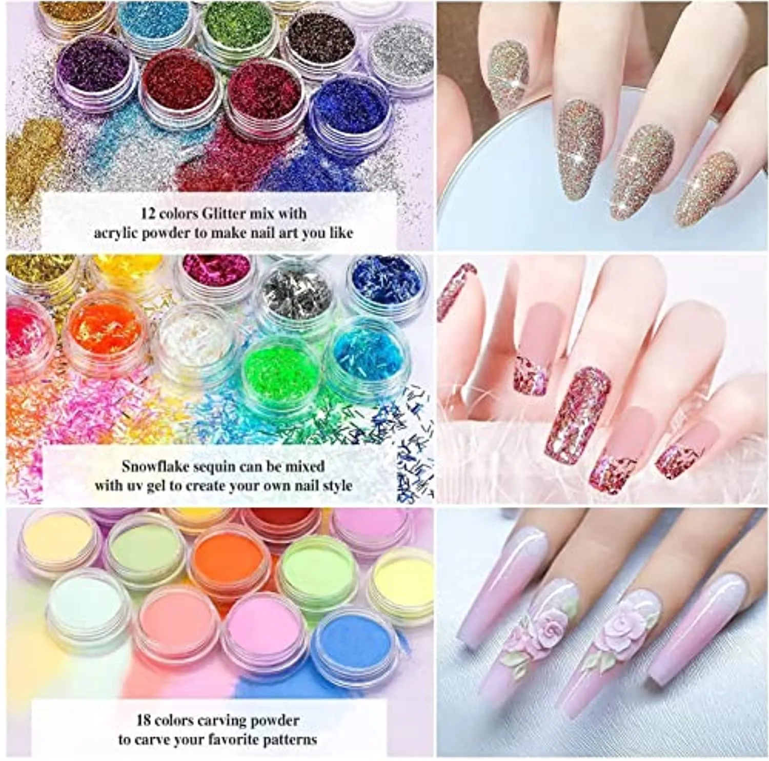 Morovan Acrylic Nail Kit - Acrylic Powder Monomer Liquid Set with Glitter Powders Acrylic Nail Brush Nail Tips Acrylic Nail Supplies for Acrylic Nails Extension Starter Kit
