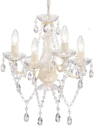 New in box! Mini Chandelier Small Cream White Chandelier Lighting 4 Light Modern Pendant Light Fixtures with Acrylic Crystals! reat for Girls Room, Bath or Hallway!