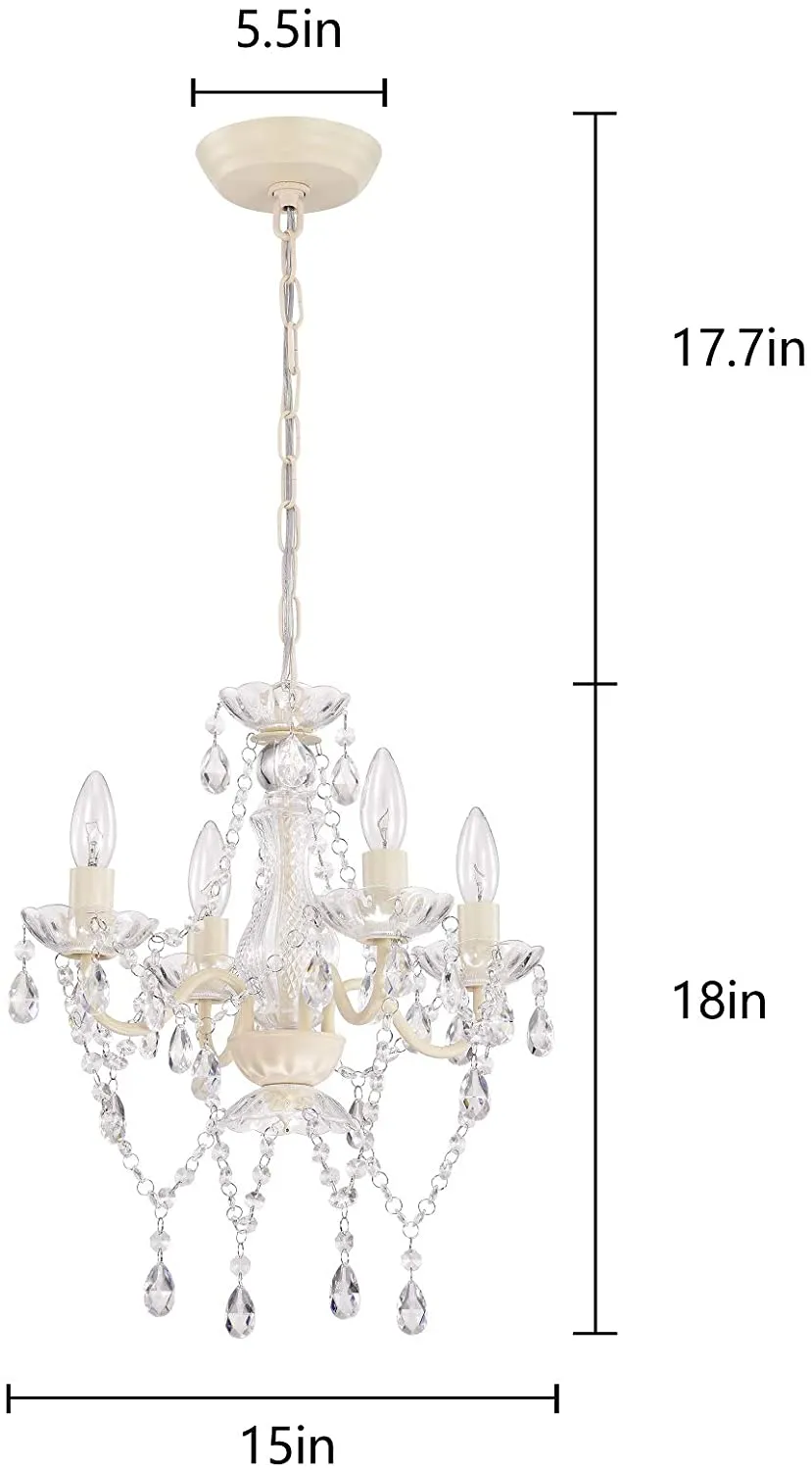 New in box! Mini Chandelier Small Cream White Chandelier Lighting 4 Light Modern Pendant Light Fixtures with Acrylic Crystals! reat for Girls Room, Bath or Hallway!