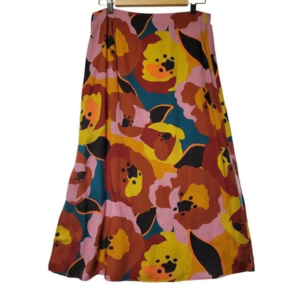 NWT Marine Layer Ryan Midi Slip Skirt in Exploded Floral Women's 10 Art to Wear