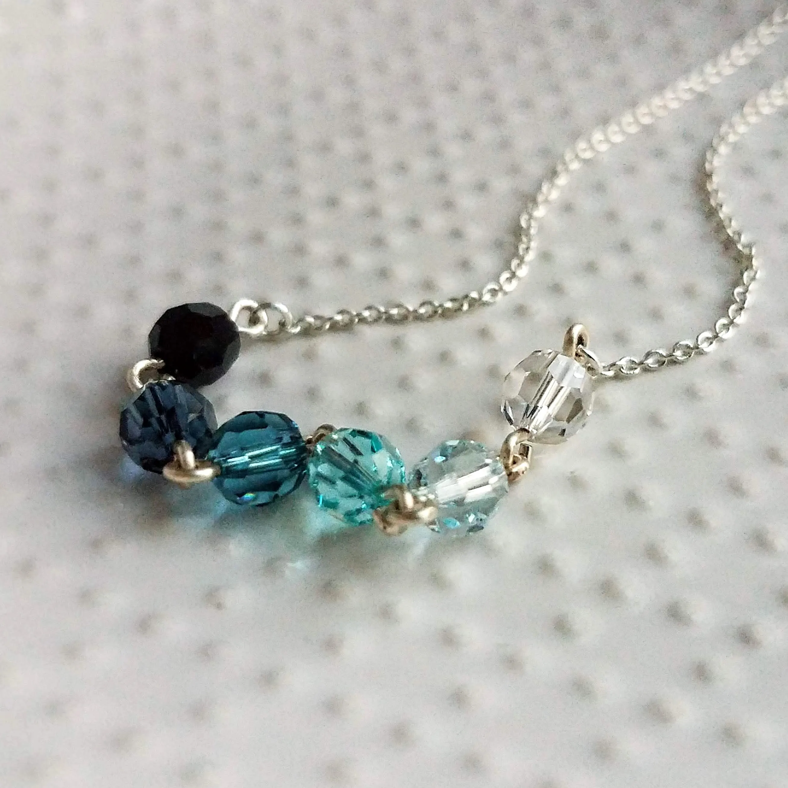 Ocean Necklace - blue Swarovski crystal round faceted ombre shade beads - delicate silver chain - custom w/  length & .925 sterling silver