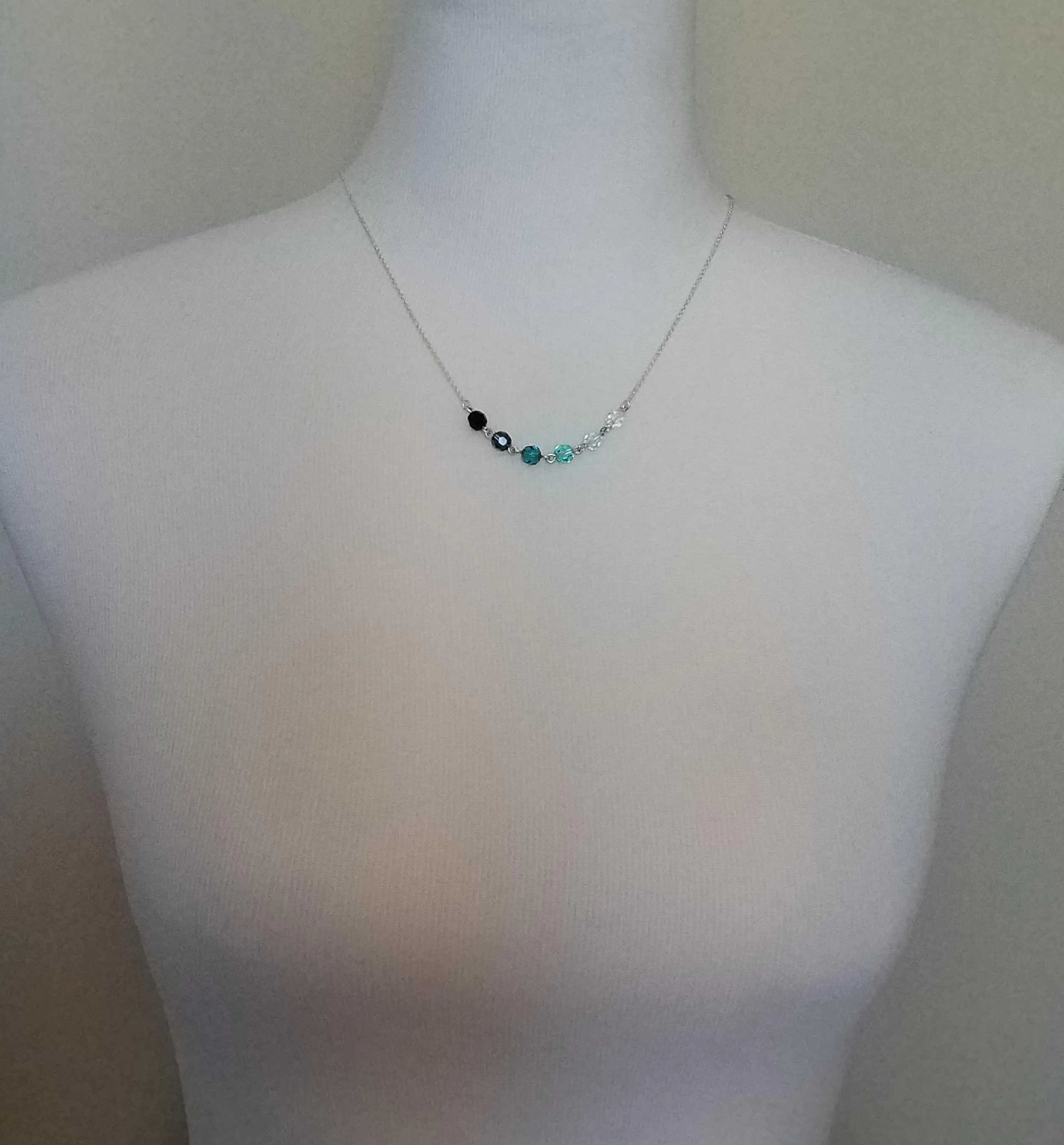 Ocean Necklace - blue Swarovski crystal round faceted ombre shade beads - delicate silver chain - custom w/  length & .925 sterling silver