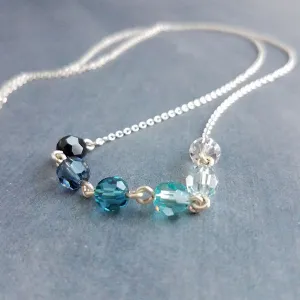 Ocean Necklace - blue Swarovski crystal round faceted ombre shade beads - delicate silver chain - custom w/  length & .925 sterling silver