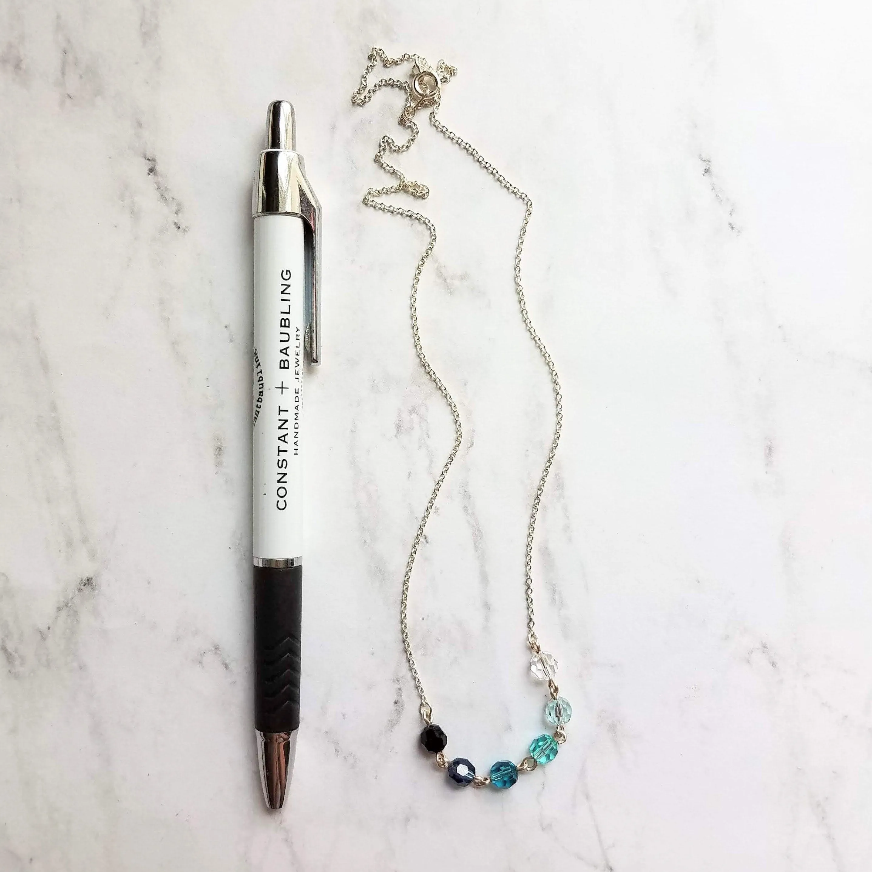 Ocean Necklace - blue Swarovski crystal round faceted ombre shade beads - delicate silver chain - custom w/  length & .925 sterling silver