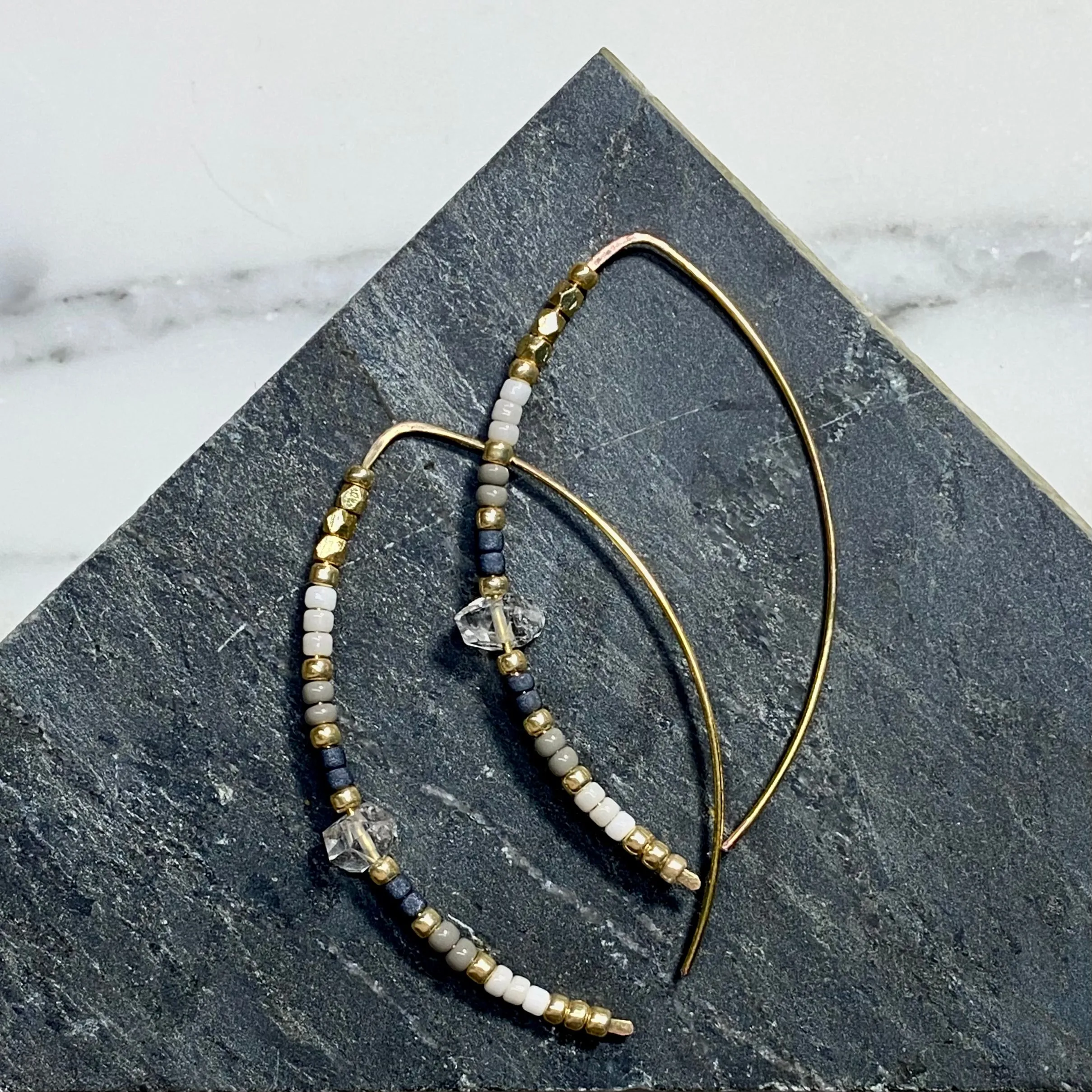 Open Hoop Delicate Beaded Earrings With Herkimer :: Made to Order
