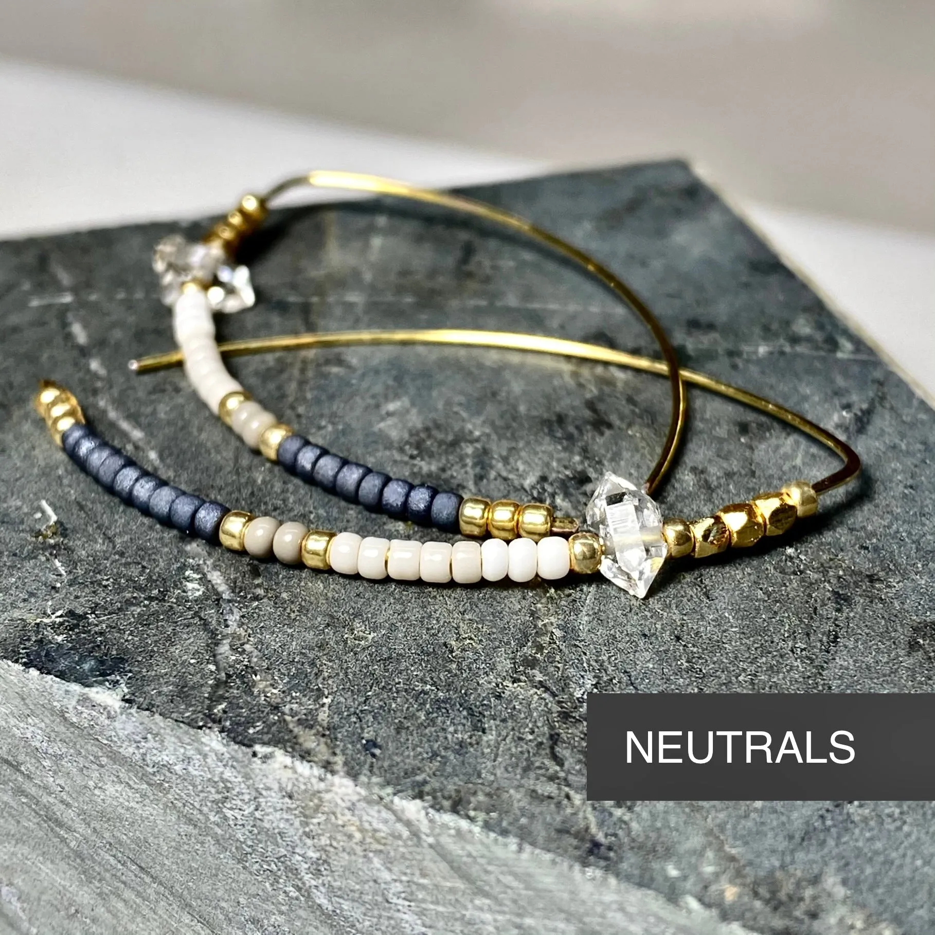 Open Hoop Delicate Beaded Earrings With Herkimer :: Made to Order