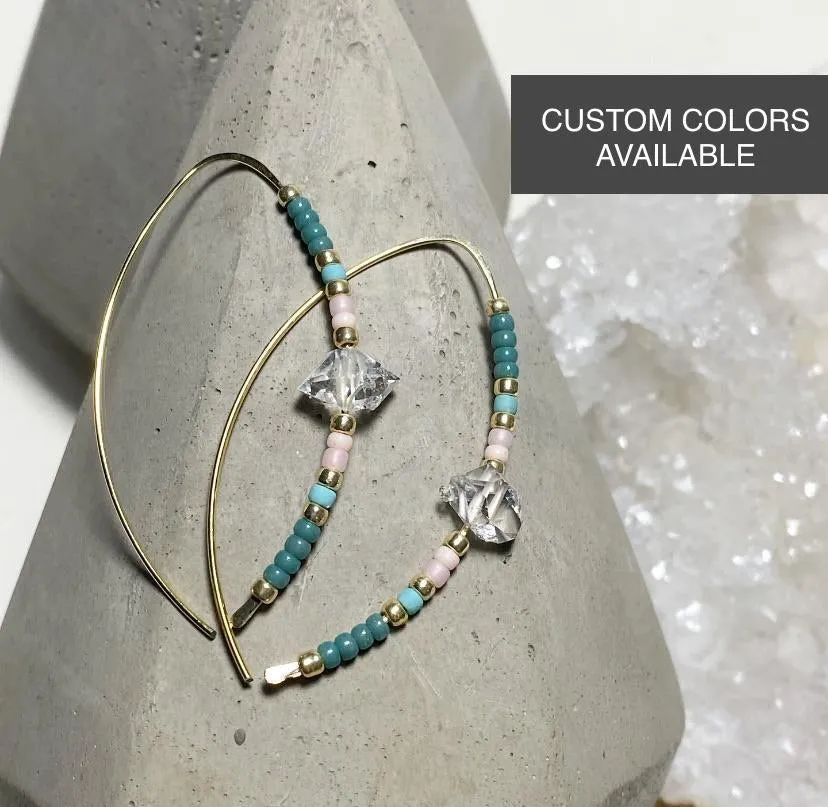 Open Hoop Delicate Beaded Earrings With Herkimer :: Made to Order