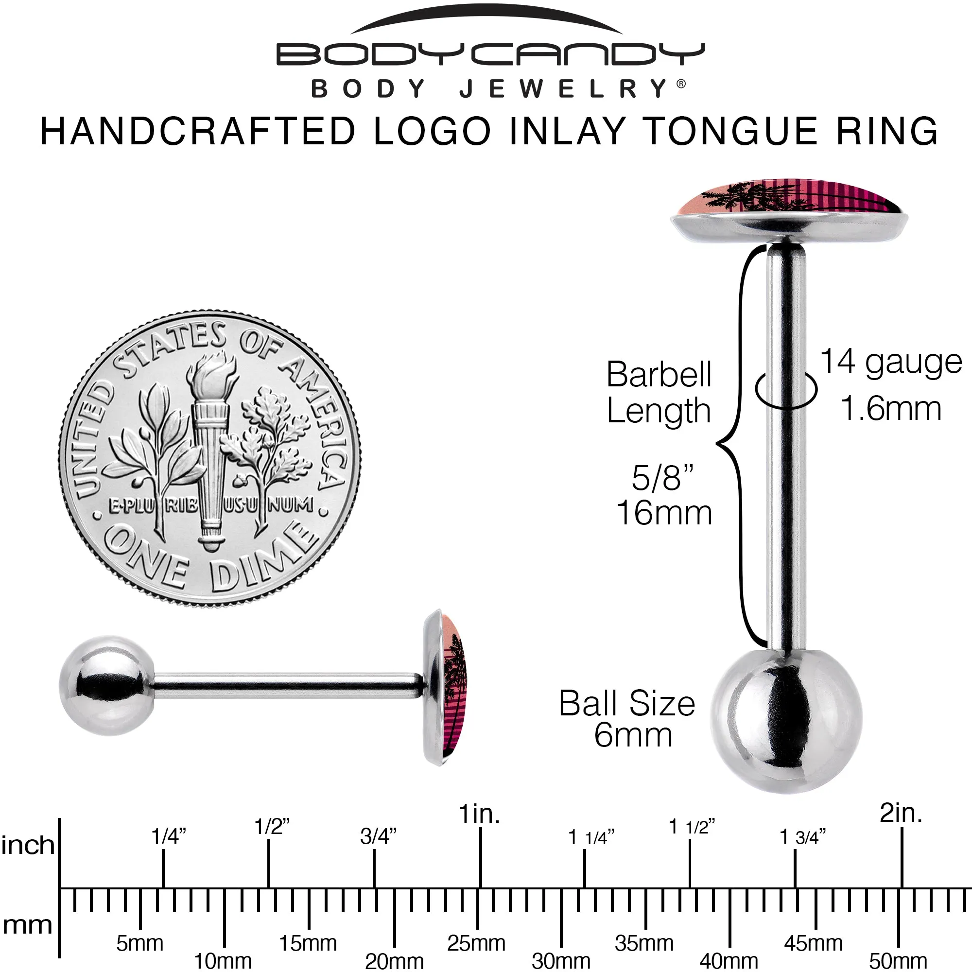 Palm Tree Retro Sunset Barbell Tongue Ring