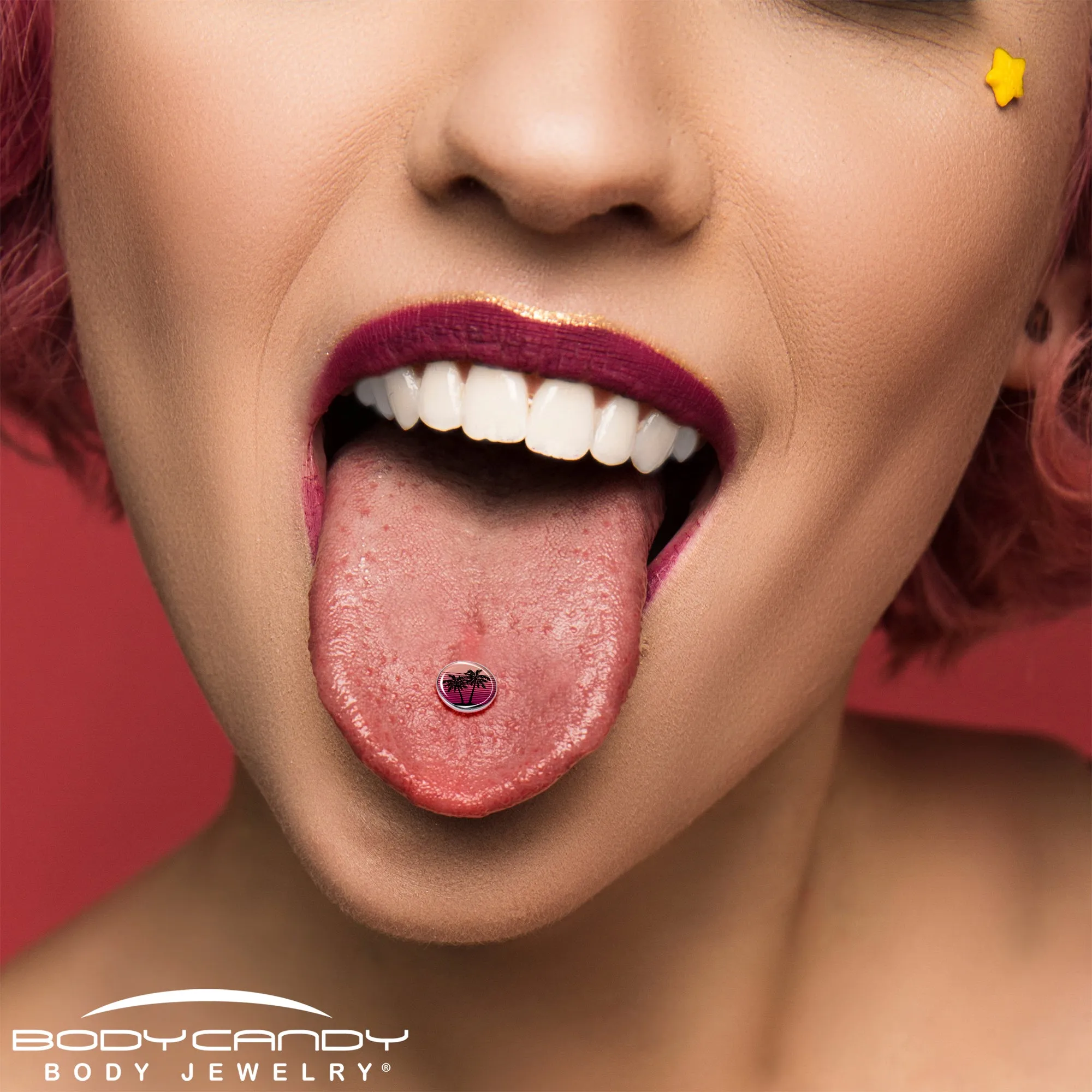Palm Tree Retro Sunset Barbell Tongue Ring