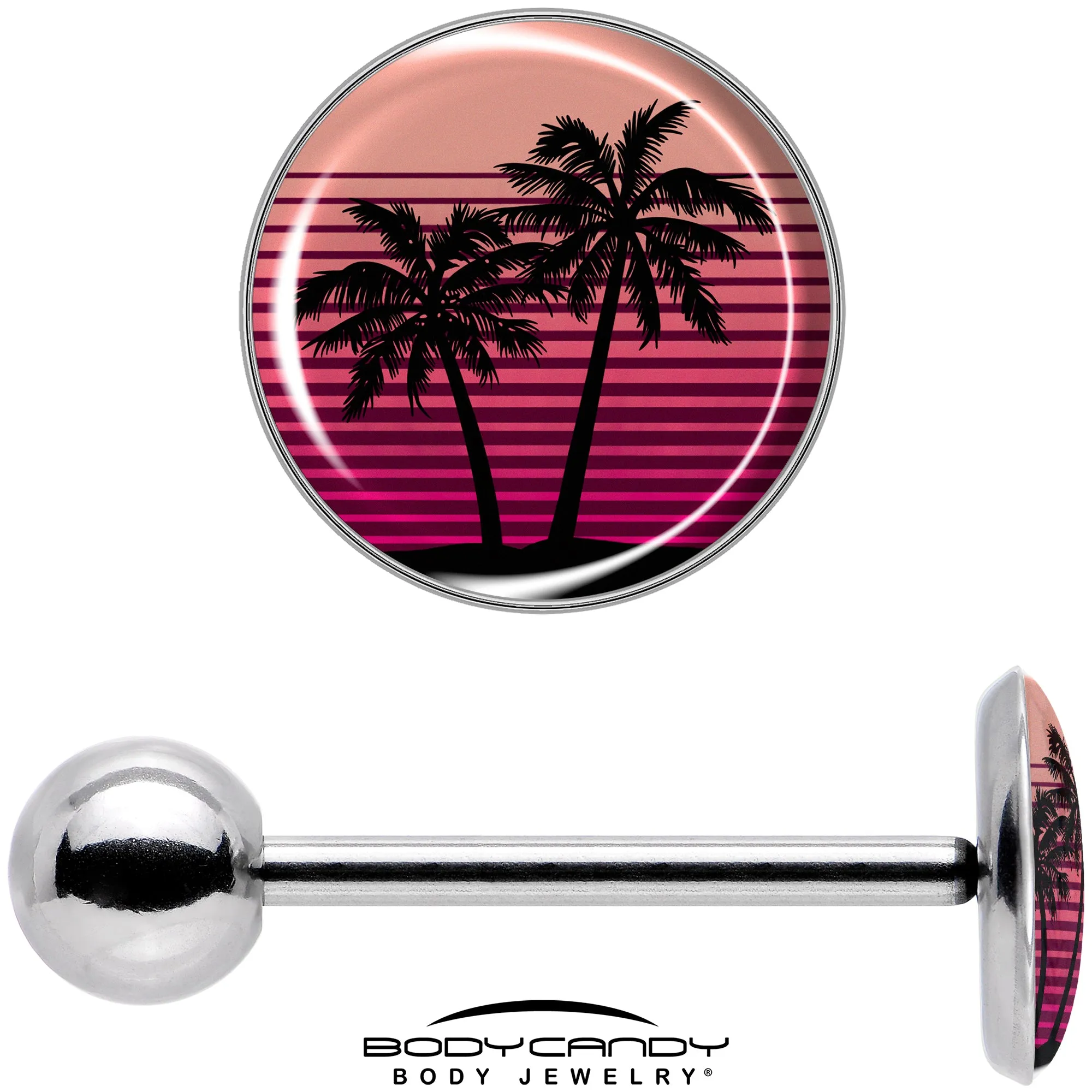 Palm Tree Retro Sunset Barbell Tongue Ring