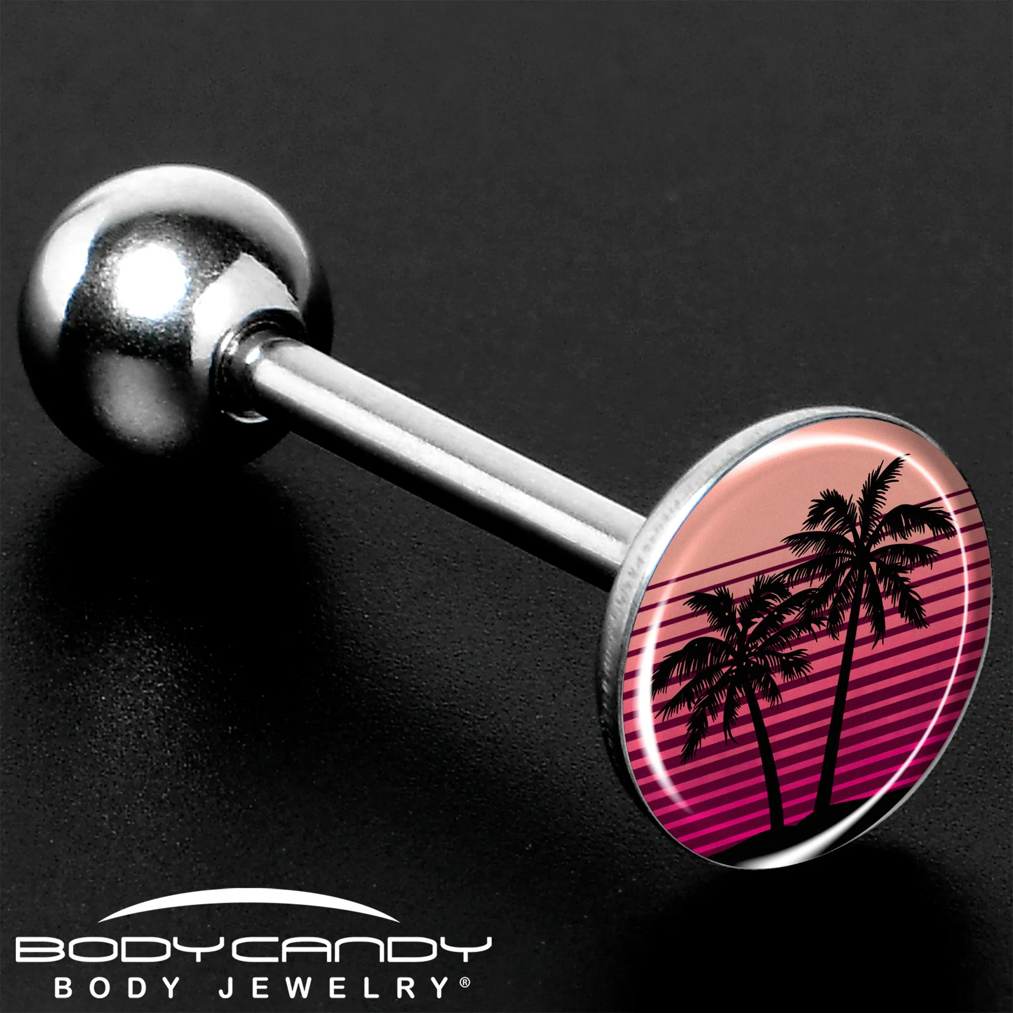 Palm Tree Retro Sunset Barbell Tongue Ring