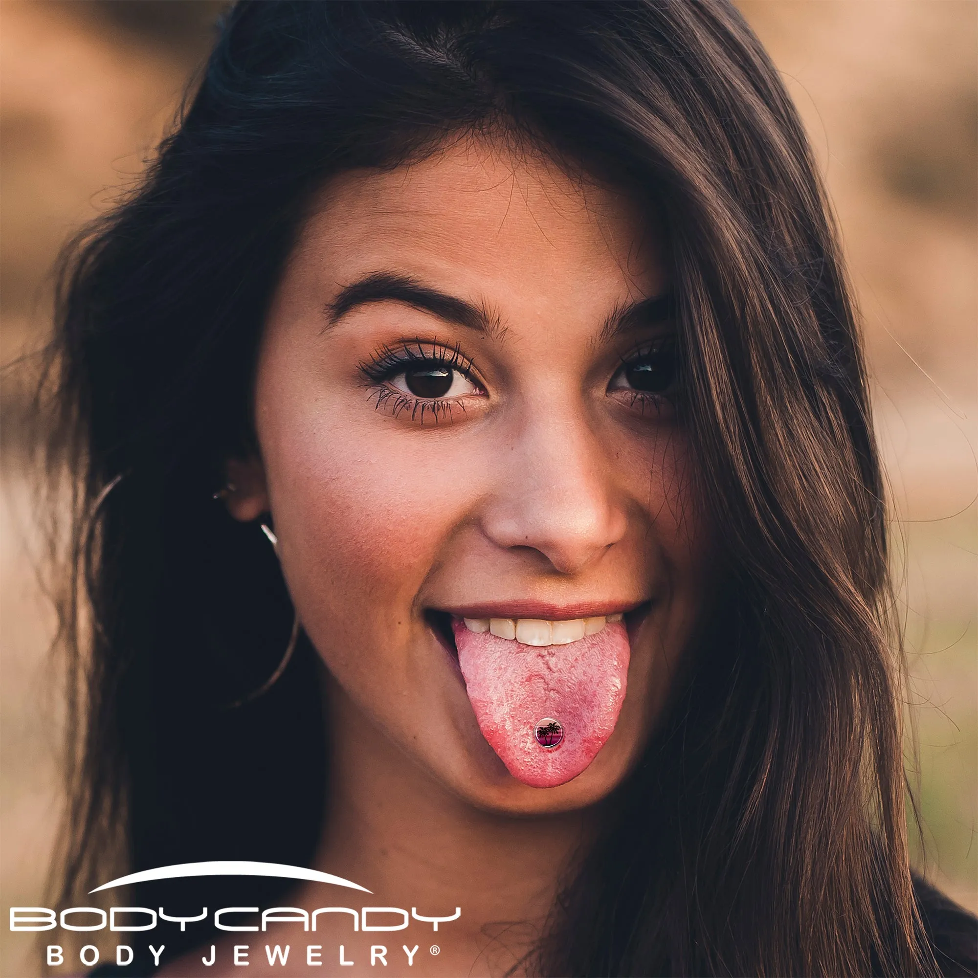 Palm Tree Retro Sunset Barbell Tongue Ring