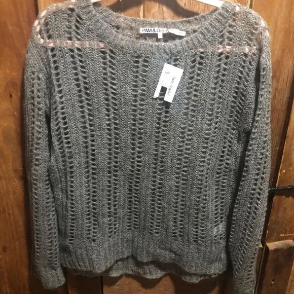 PAM &amp; GELA OPEN KNIT LAYERING TOP - S