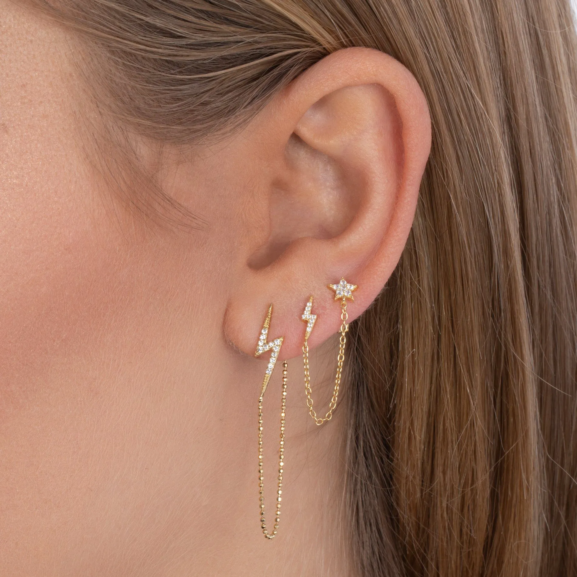 Pavé Lightning Bolt Chain Earring