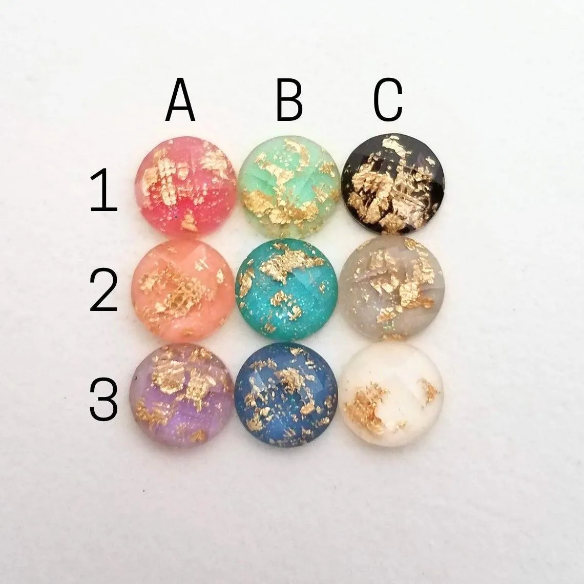 Peach Earrings, small pink peach studs, gold leaf earring, small round stud, little peach, gold foil earrings suspended gold earrings, facet