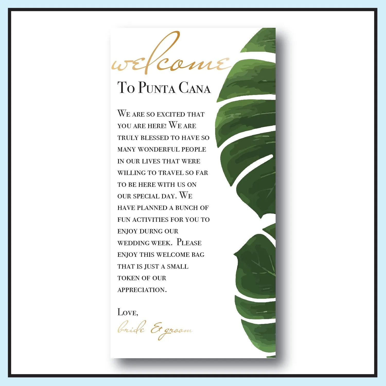 Personalized Wedding Welcome Letter & Itinerary - Palm