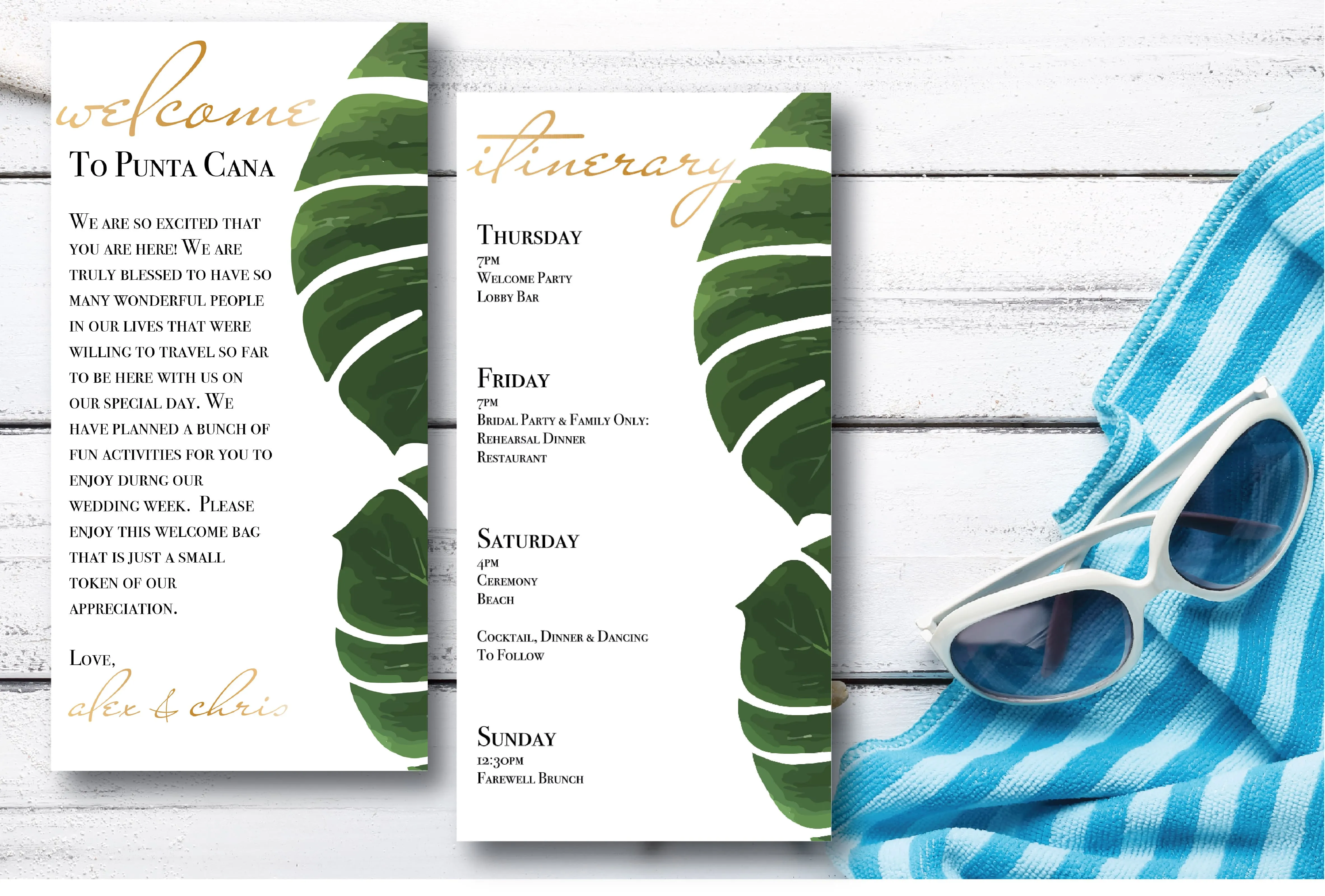 Personalized Wedding Welcome Letter & Itinerary - Palm