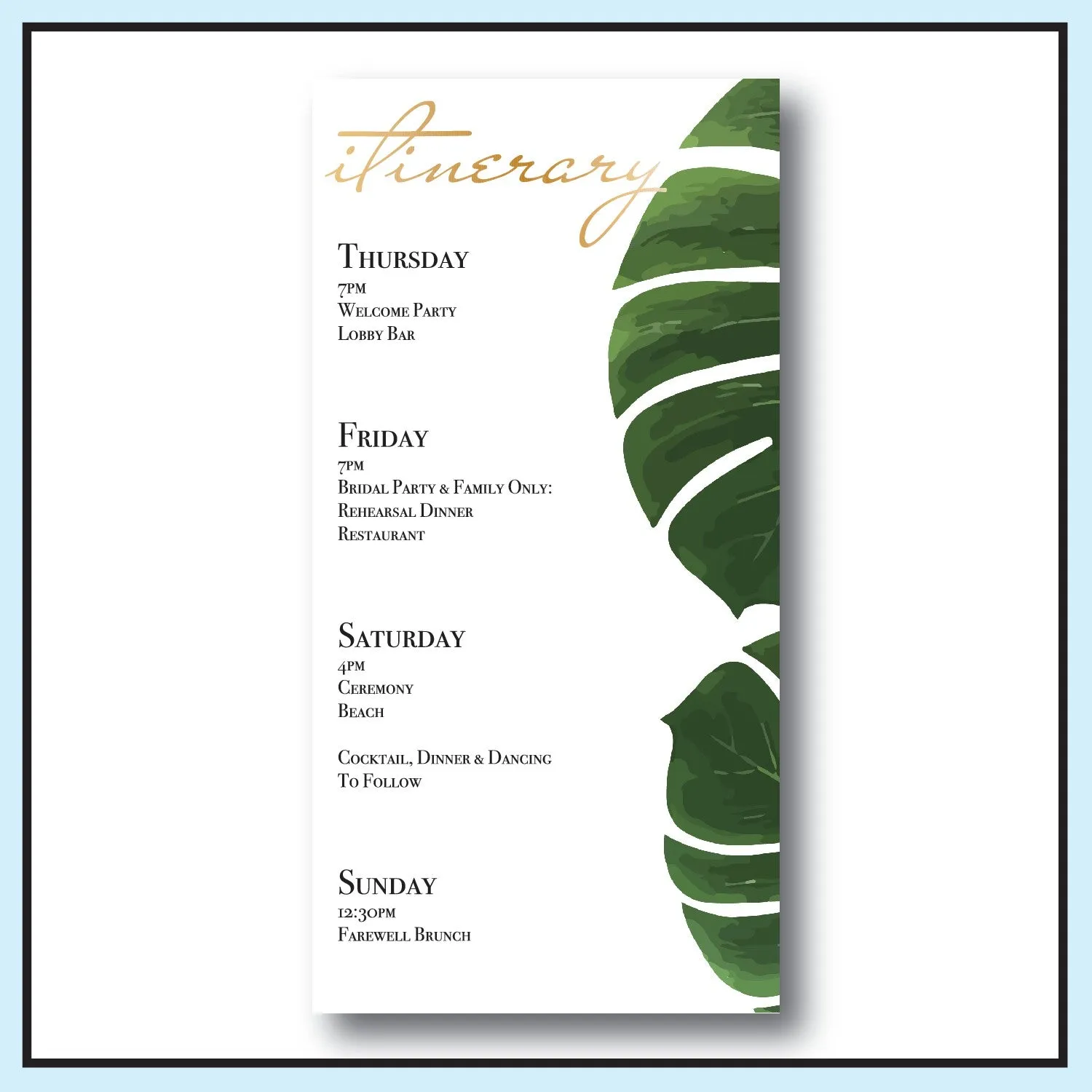 Personalized Wedding Welcome Letter & Itinerary - Palm
