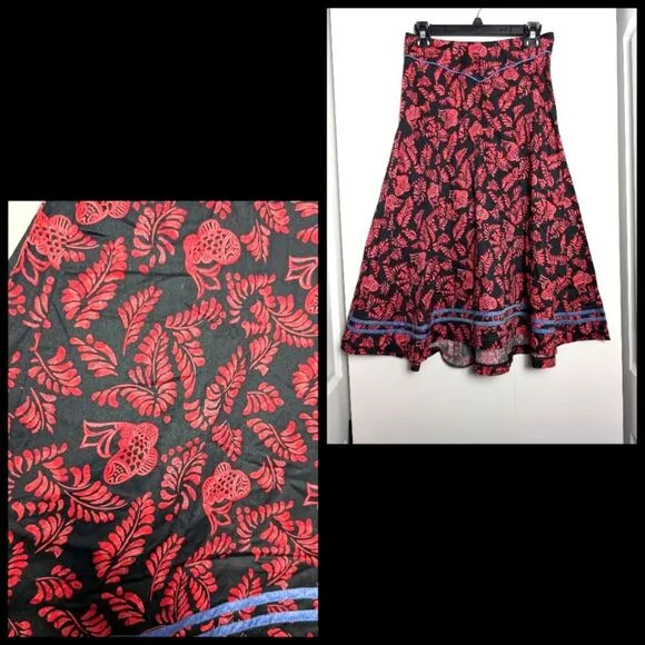 Peruvian Connection Hawaiian island print midi skirt pima cotton sz 8