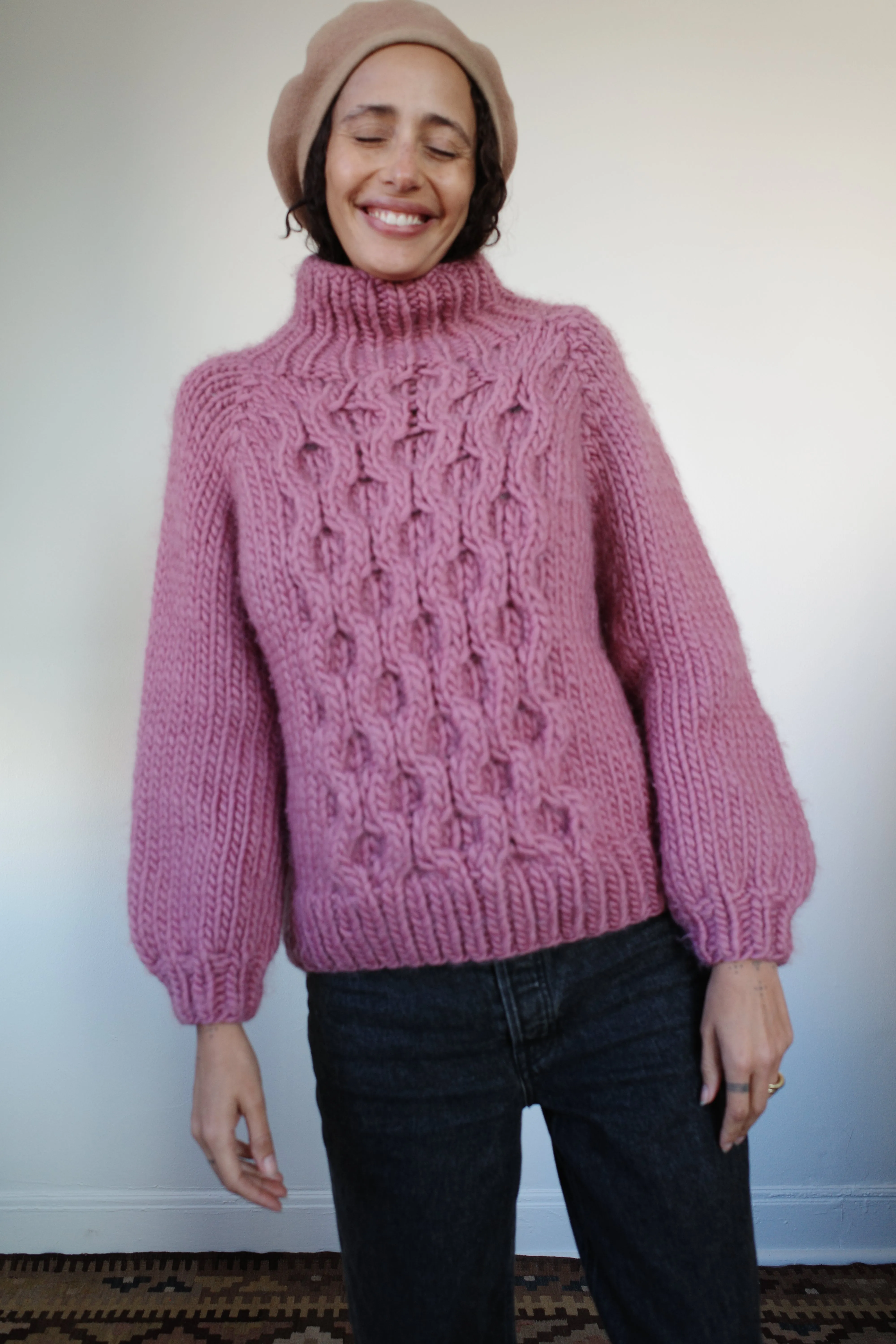 Pink Mohair Mock Neck Knit Sweater